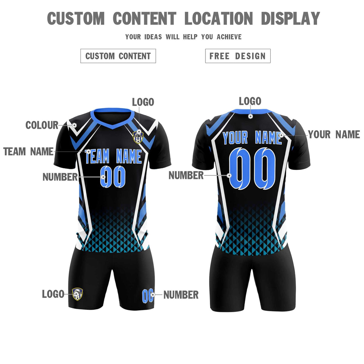 Custom Black Abstract Breathable Football Kit Jersey