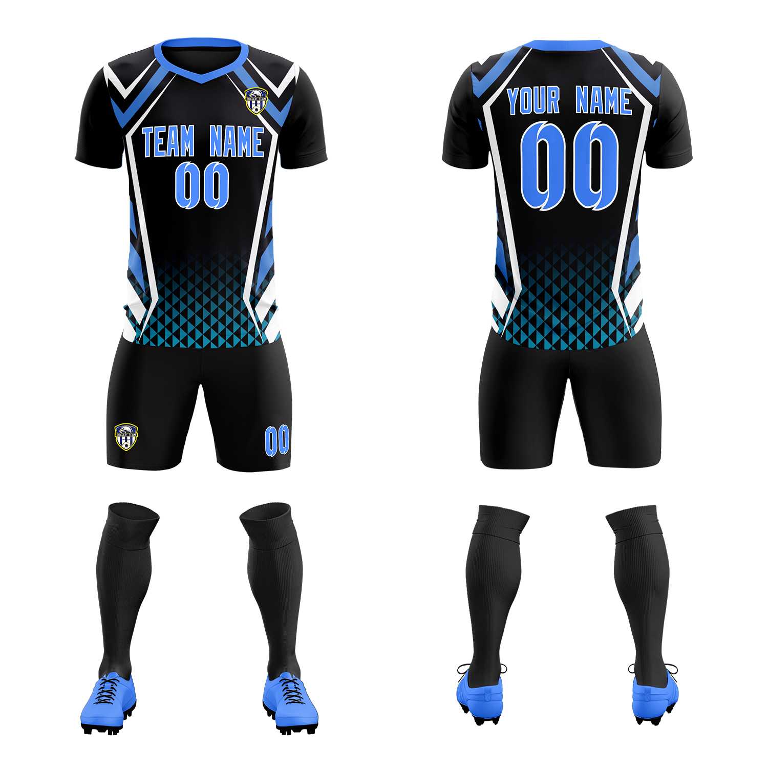 Custom Black Abstract Breathable Football Kit Jersey