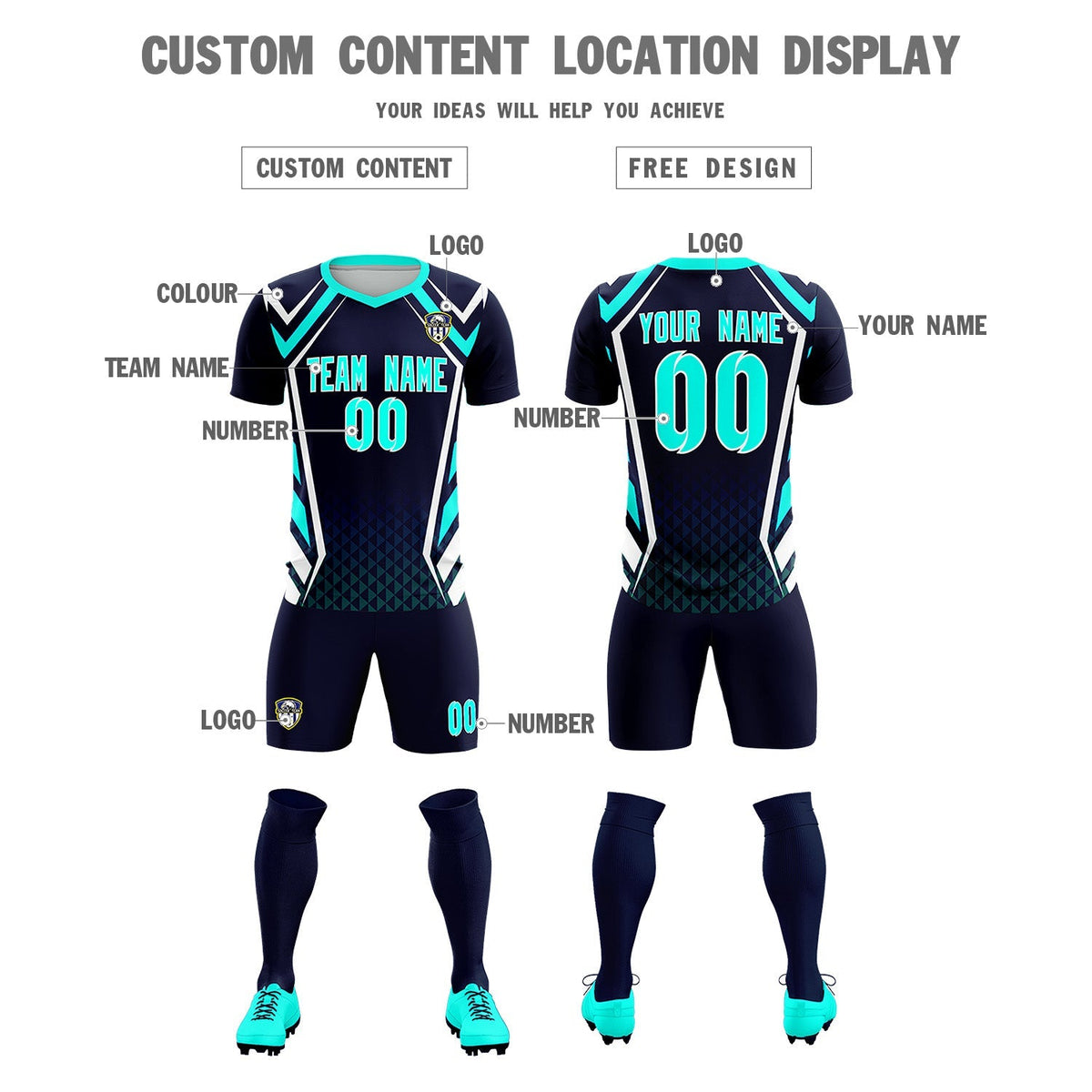 Custom Navy Abstract Breathable Football Kit Jersey