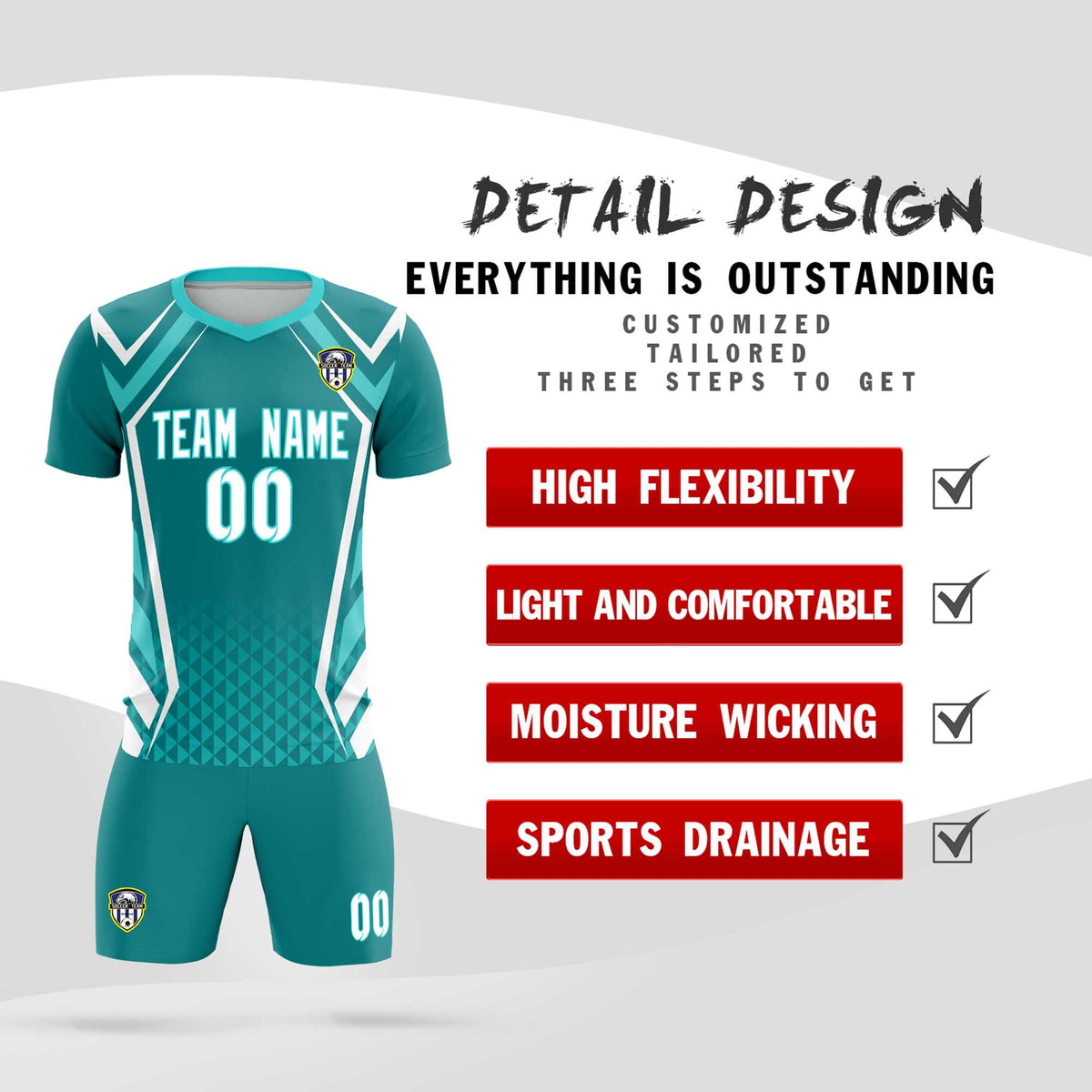 Custom Sky Blue Abstract Breathable Football Kit Jersey