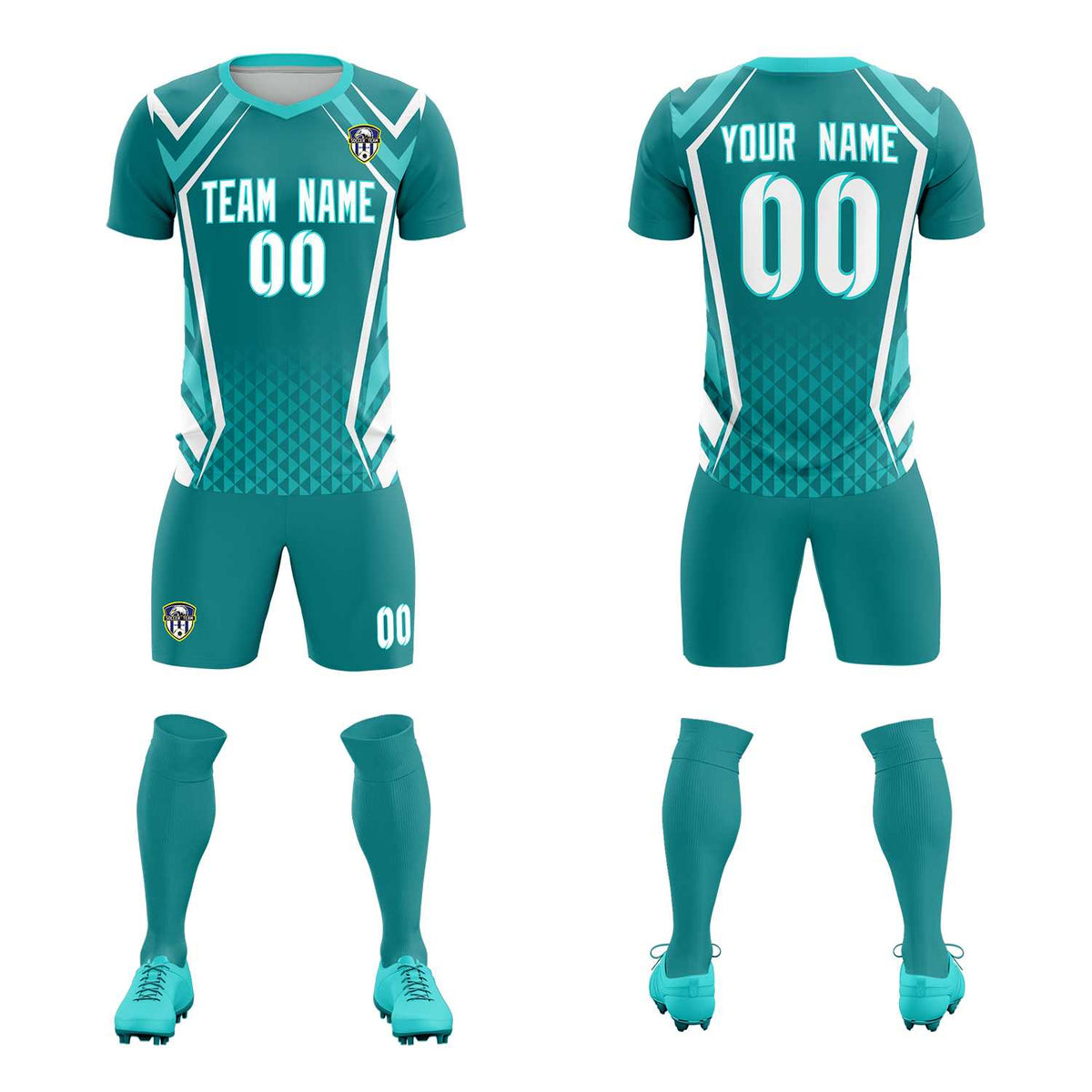 Custom Sky Blue Abstract Breathable Football Kit Jersey