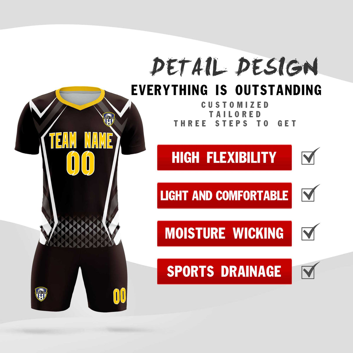 Custom Brown Abstract Breathable Football Kit Jersey