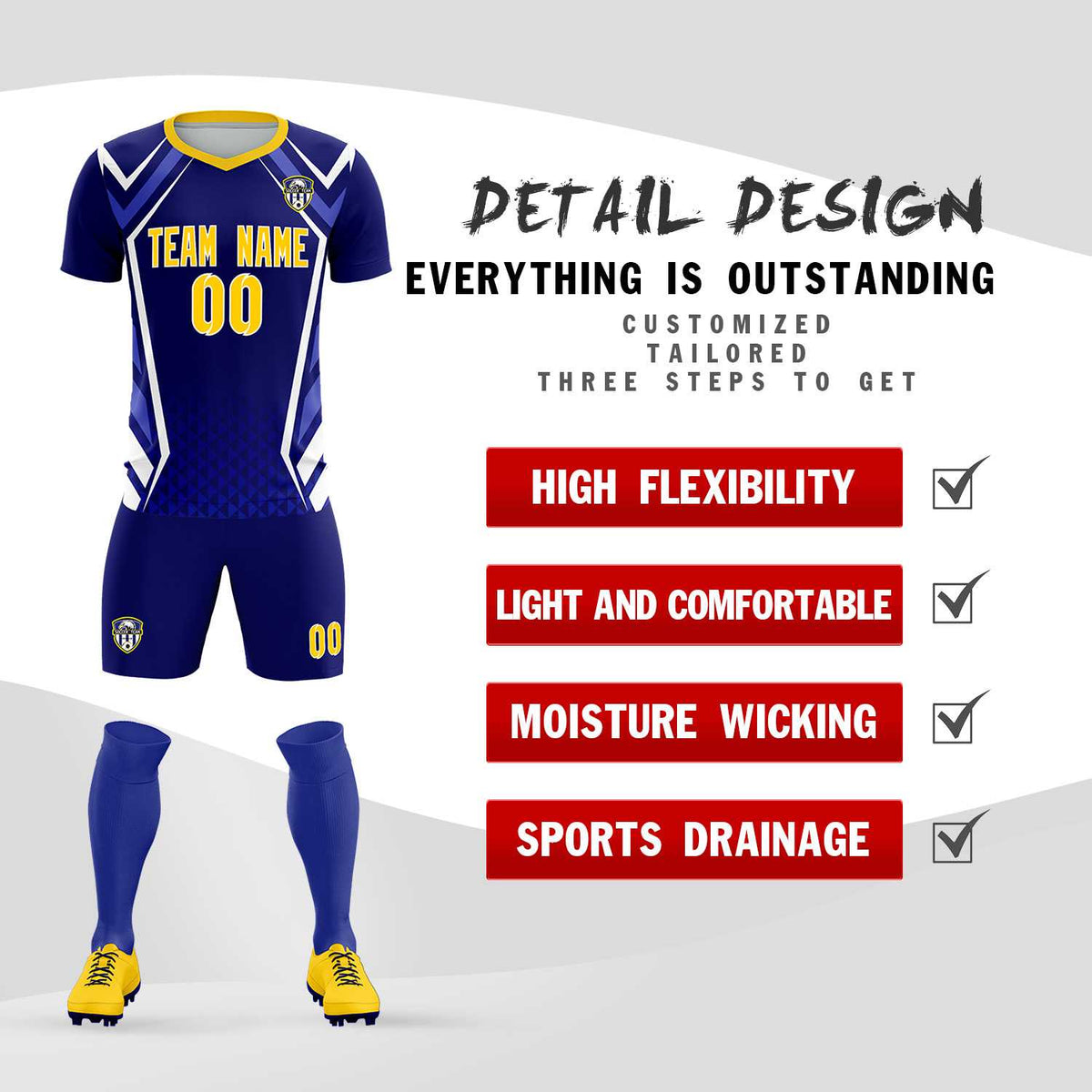 Custom Royal Abstract Breathable Football Kit Jersey