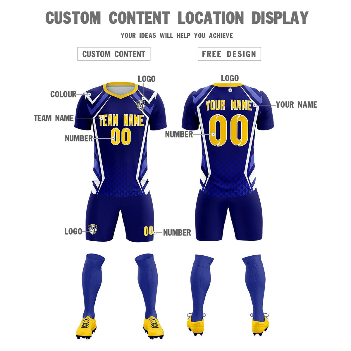 Custom Royal Abstract Breathable Football Kit Jersey