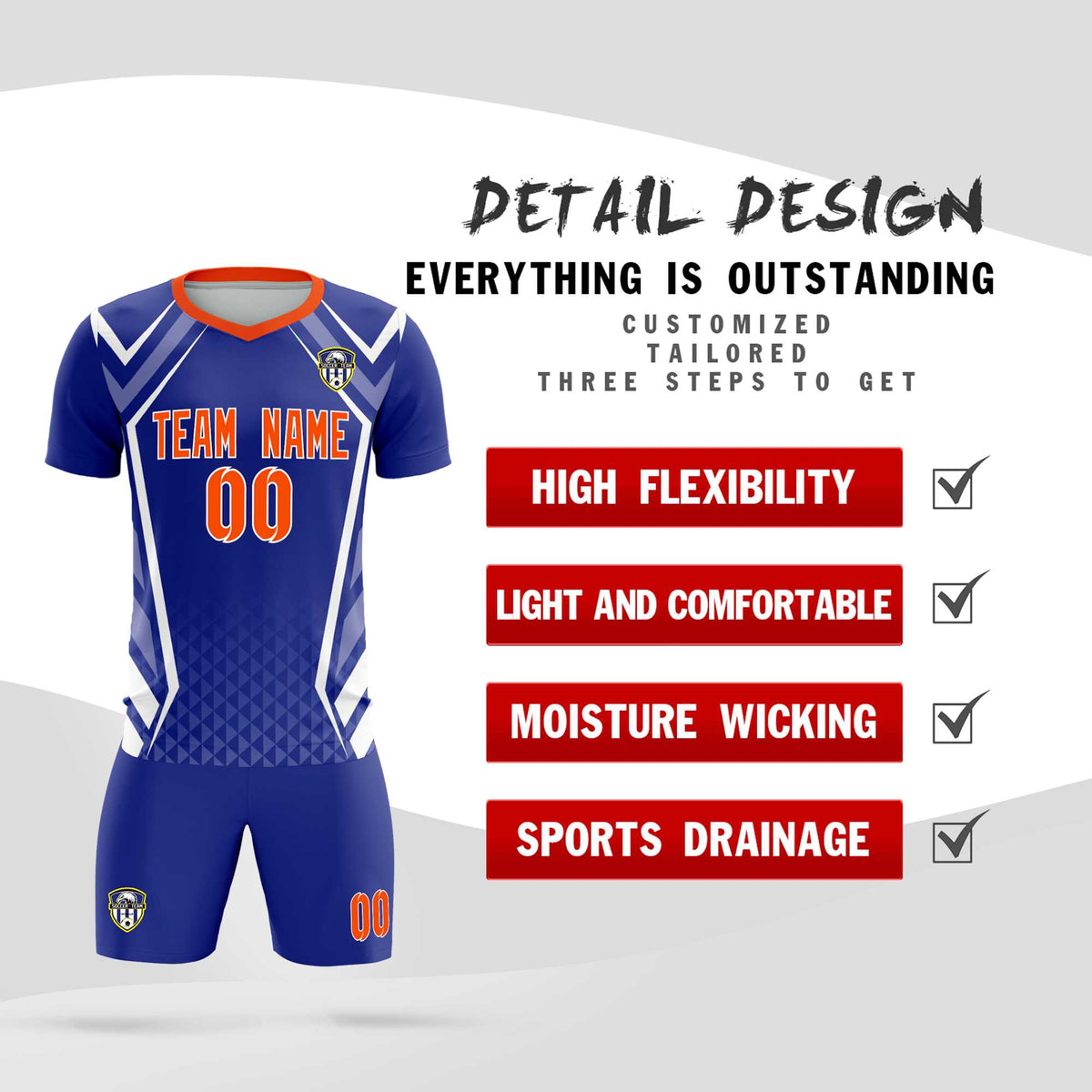 Custom Royal Abstract Breathable Football Kit Jersey