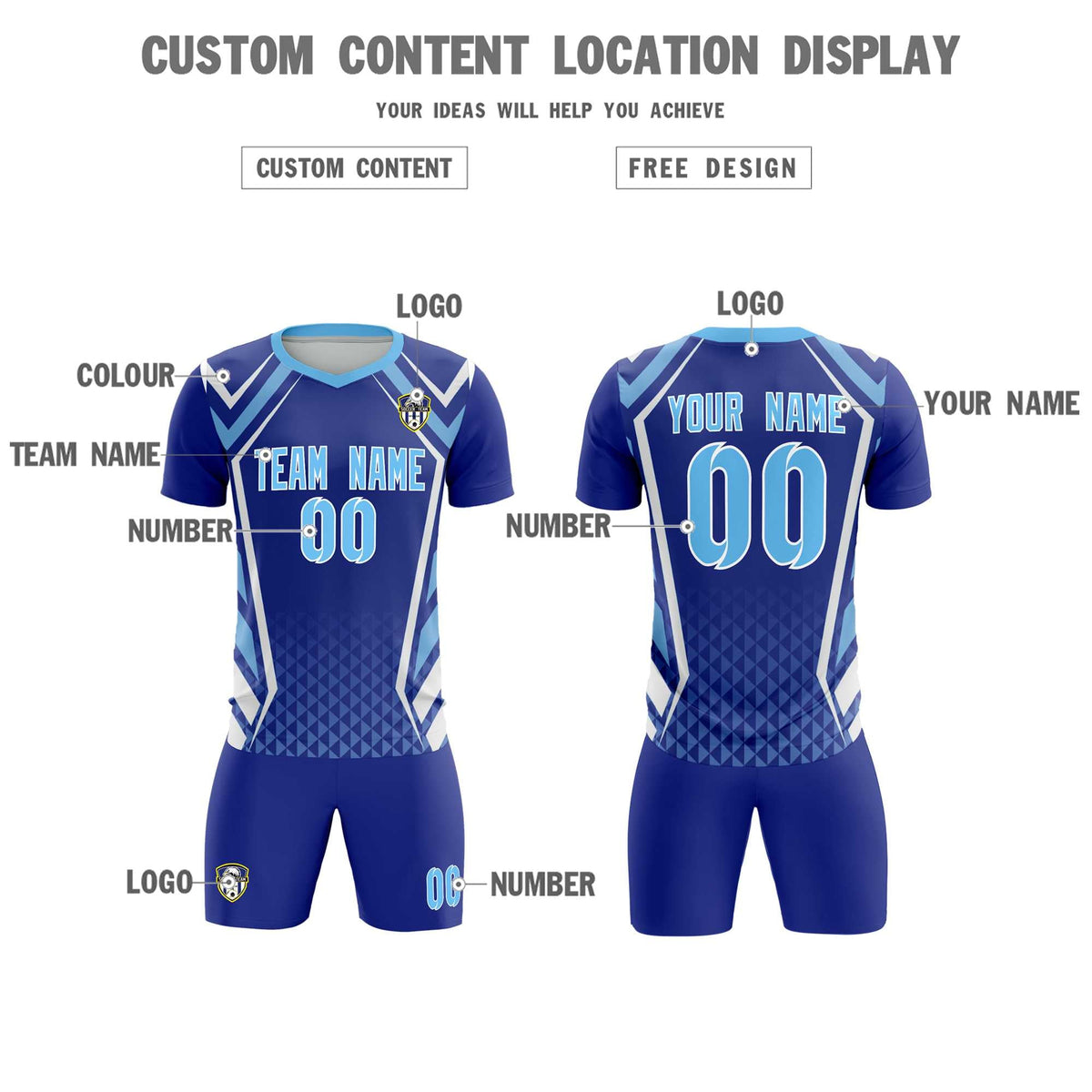 Custom Royal Abstract Breathable Football Kit Jersey