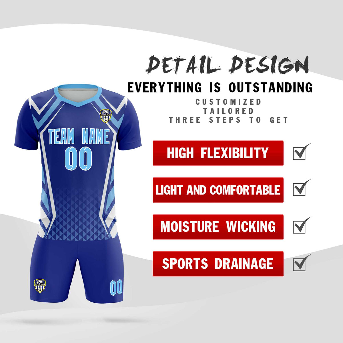 Custom Royal Abstract Breathable Football Kit Jersey