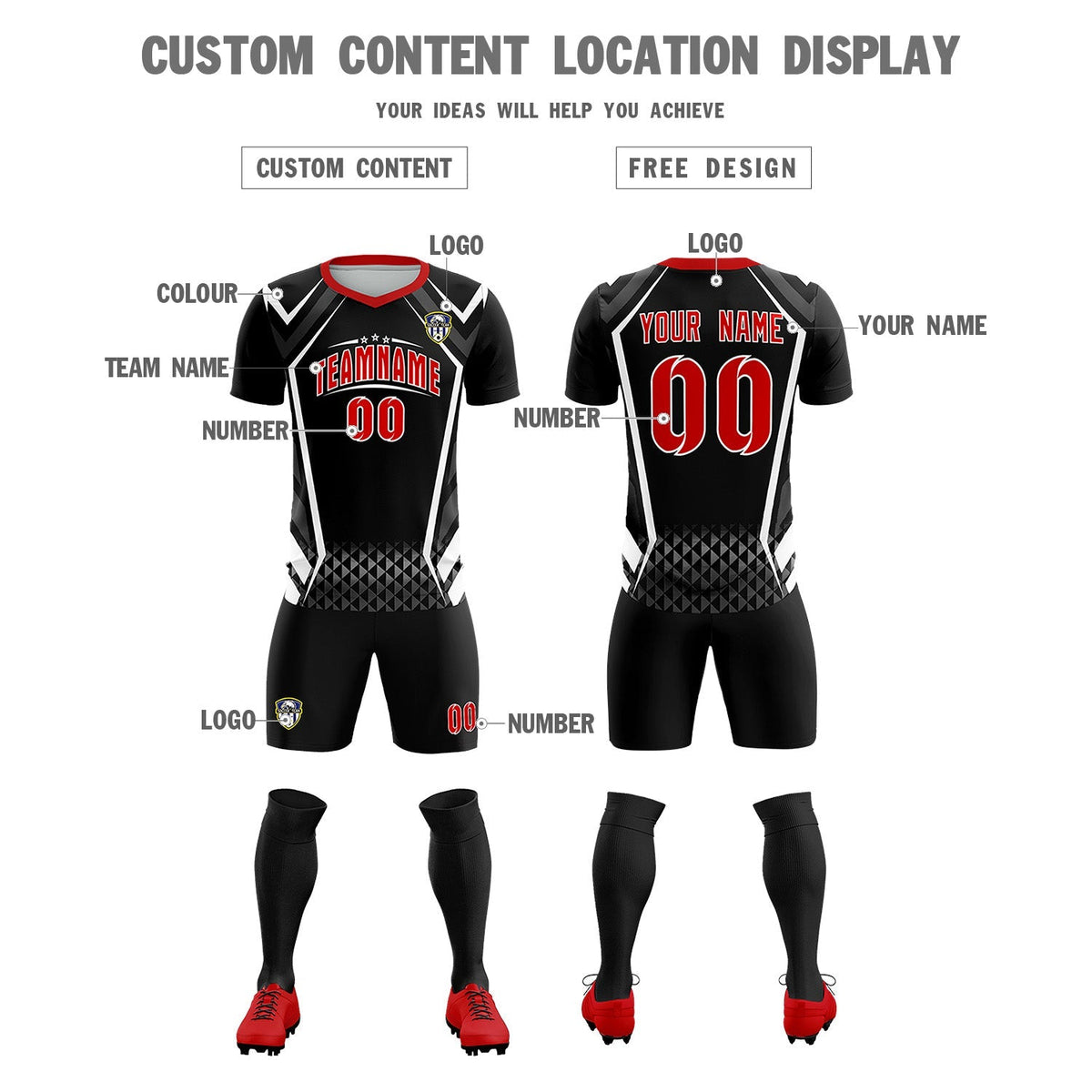 Custom Black Abstract Breathable Football Kit Jersey