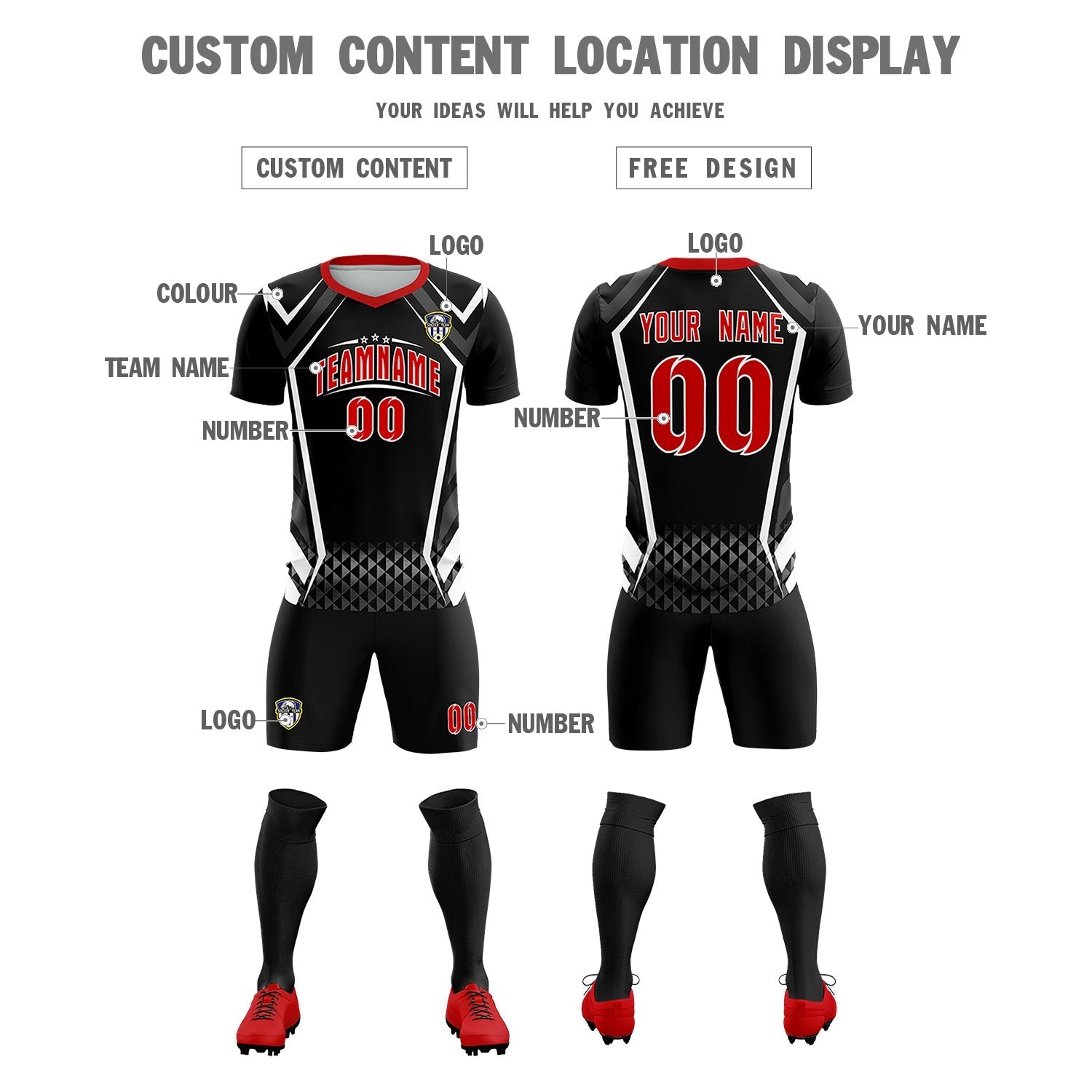 Custom Black Abstract Breathable Football Kit Jersey