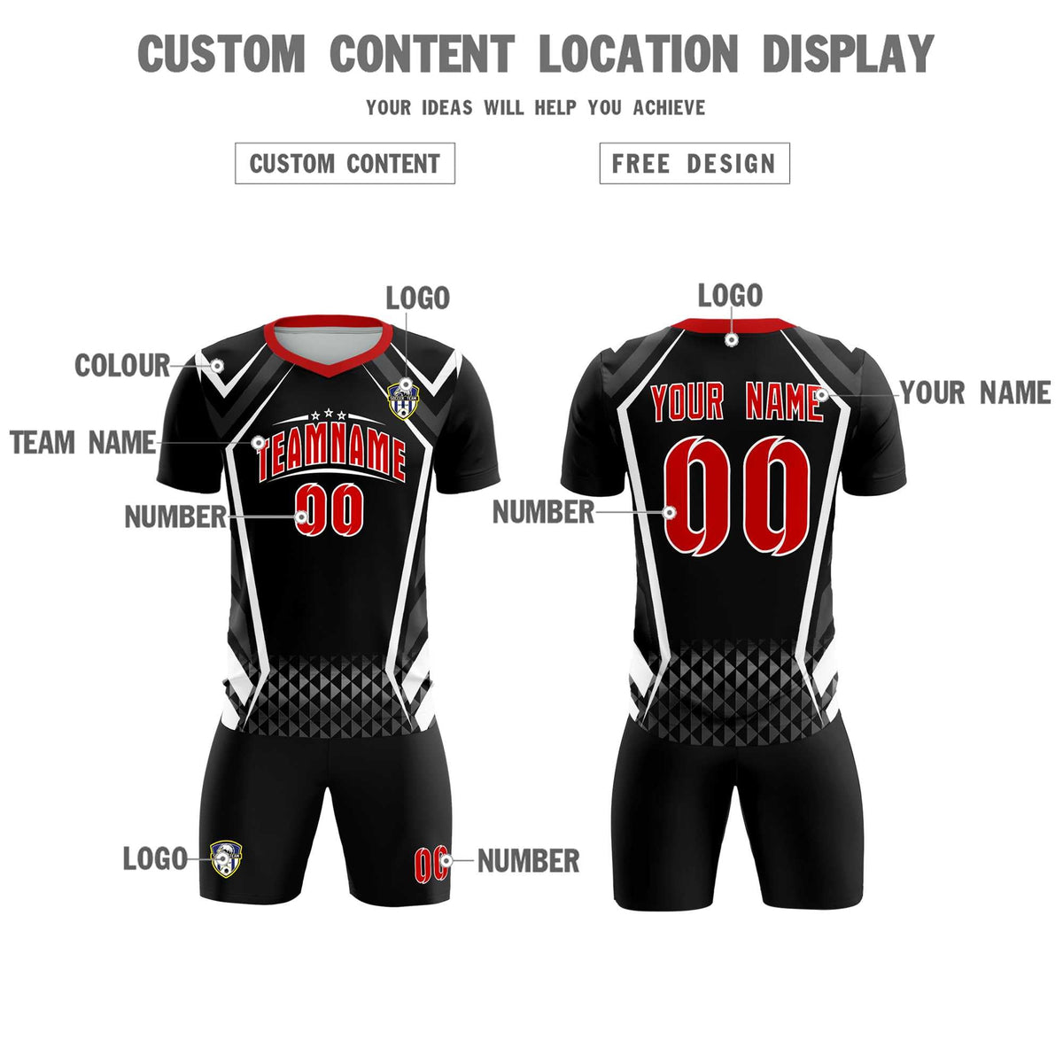 Custom Black Abstract Breathable Football Kit Jersey