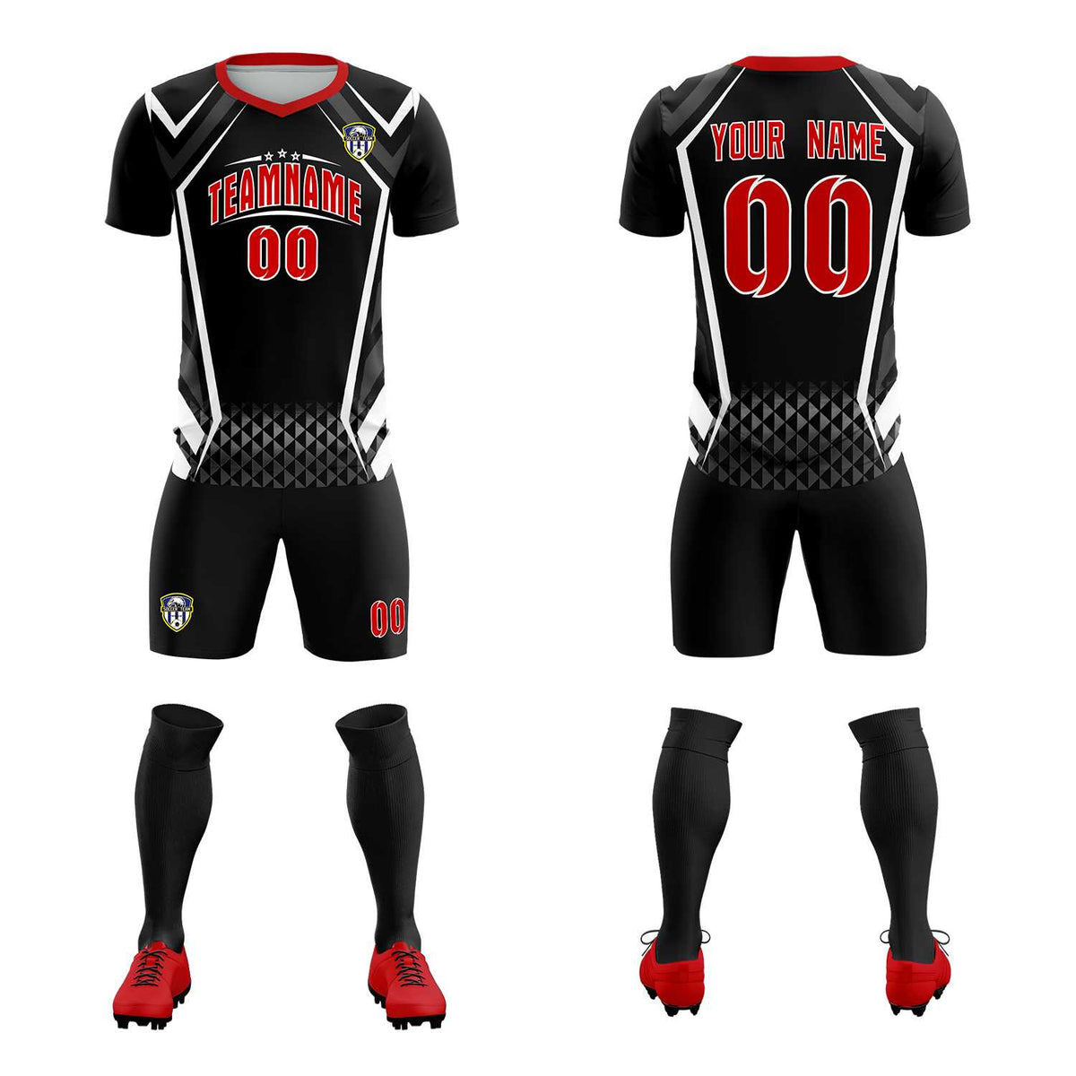 Custom Black Abstract Breathable Football Kit Jersey