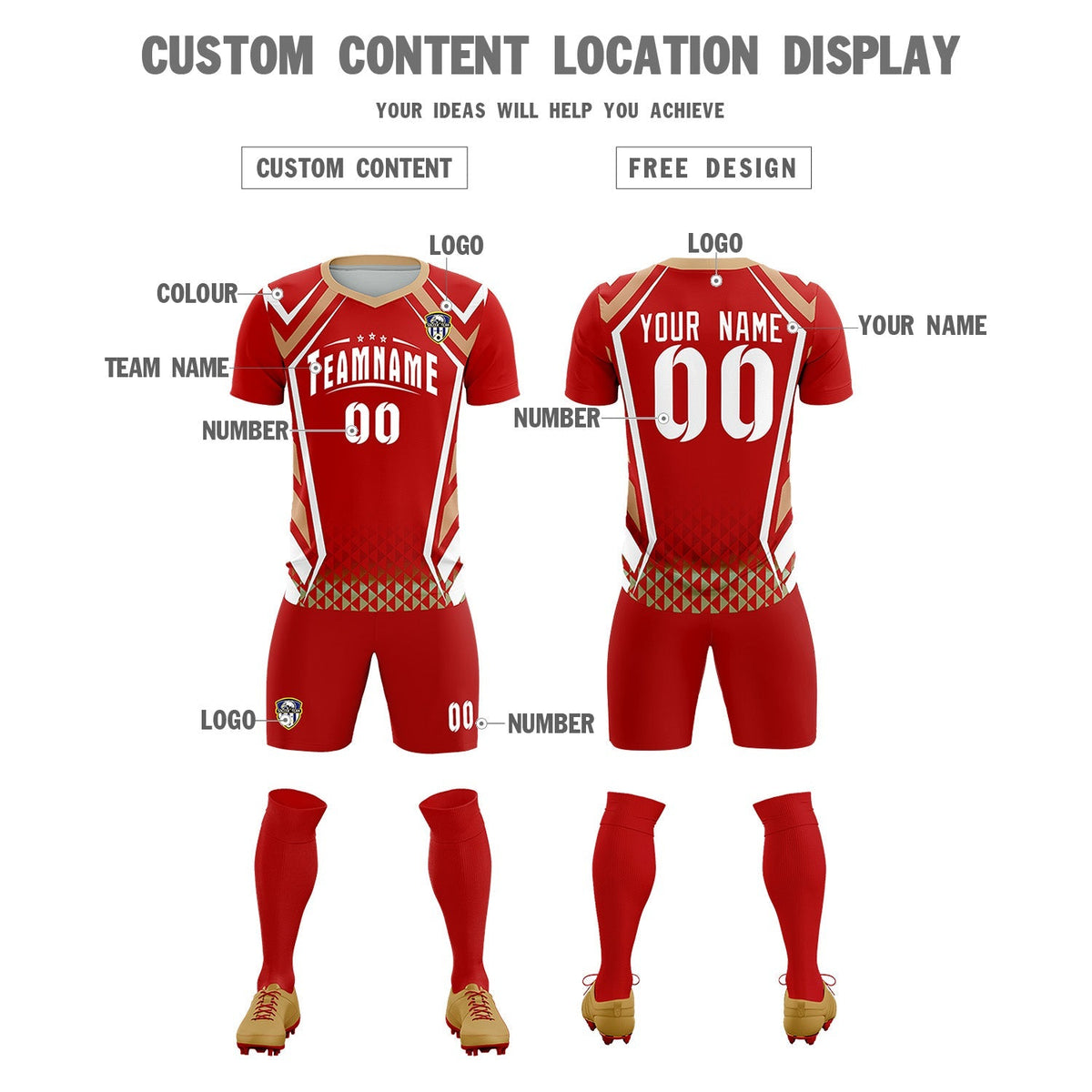 Custom Red Abstract Breathable Football Kit Jersey