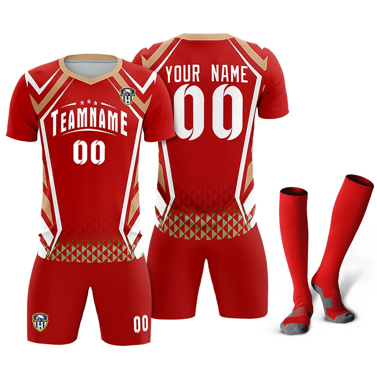 Custom Red Abstract Breathable Football Kit Jersey