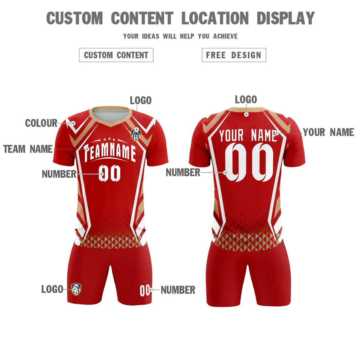 Custom Red Abstract Breathable Football Kit Jersey
