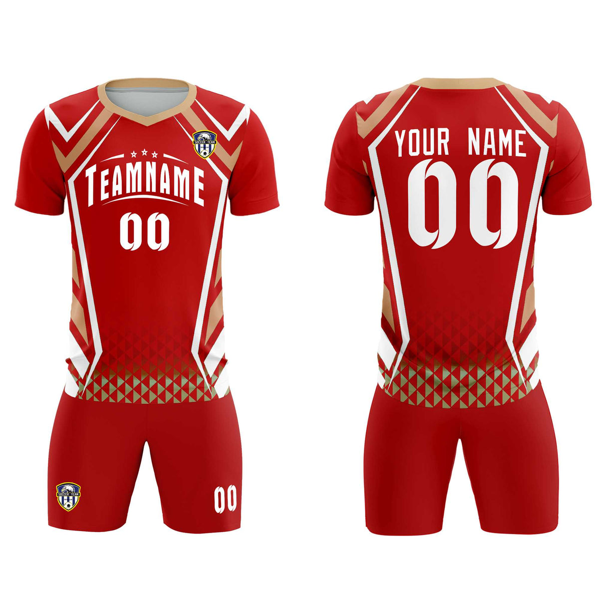 Custom Red Abstract Breathable Football Kit Jersey