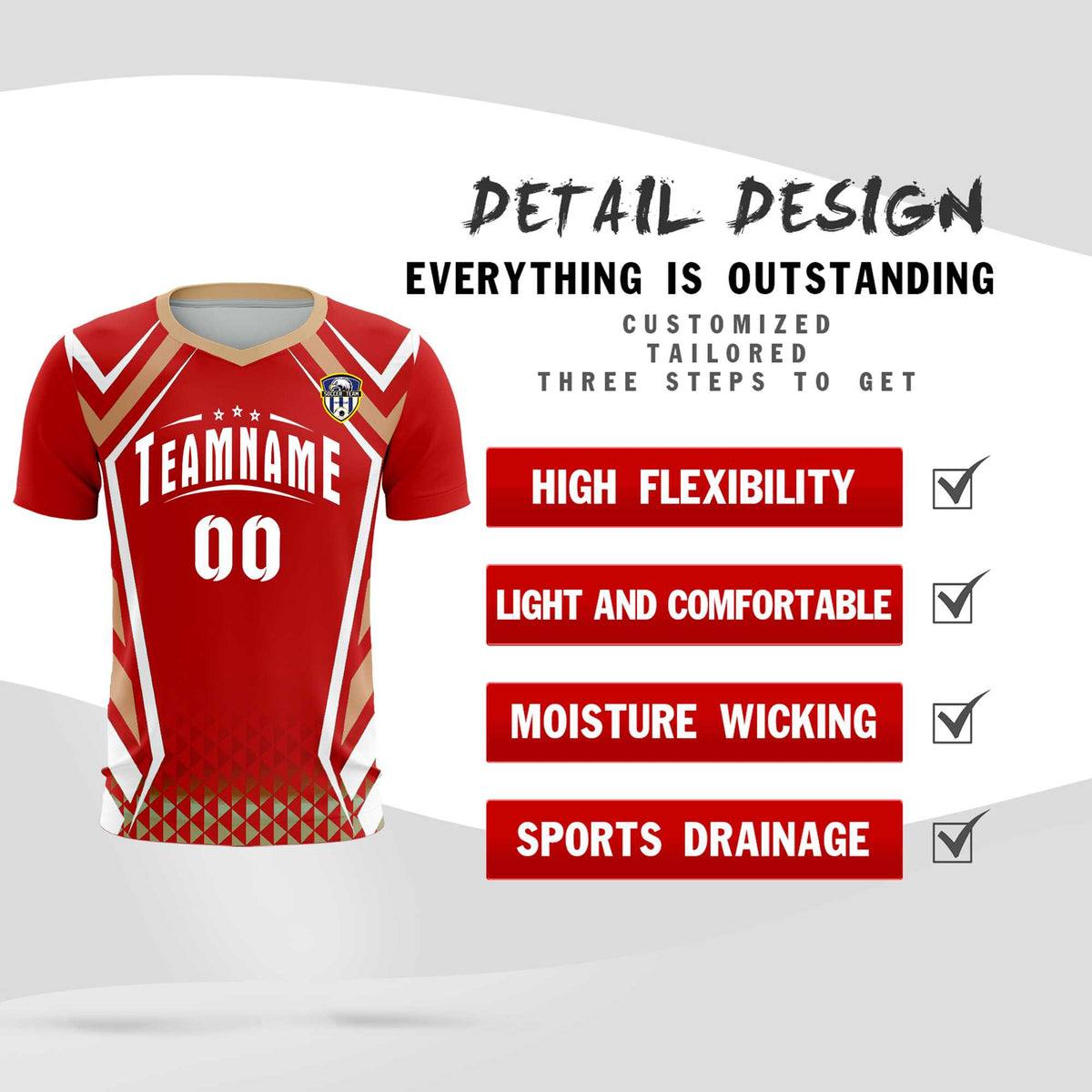 Custom Red Abstract Breathable Football Kit Jersey