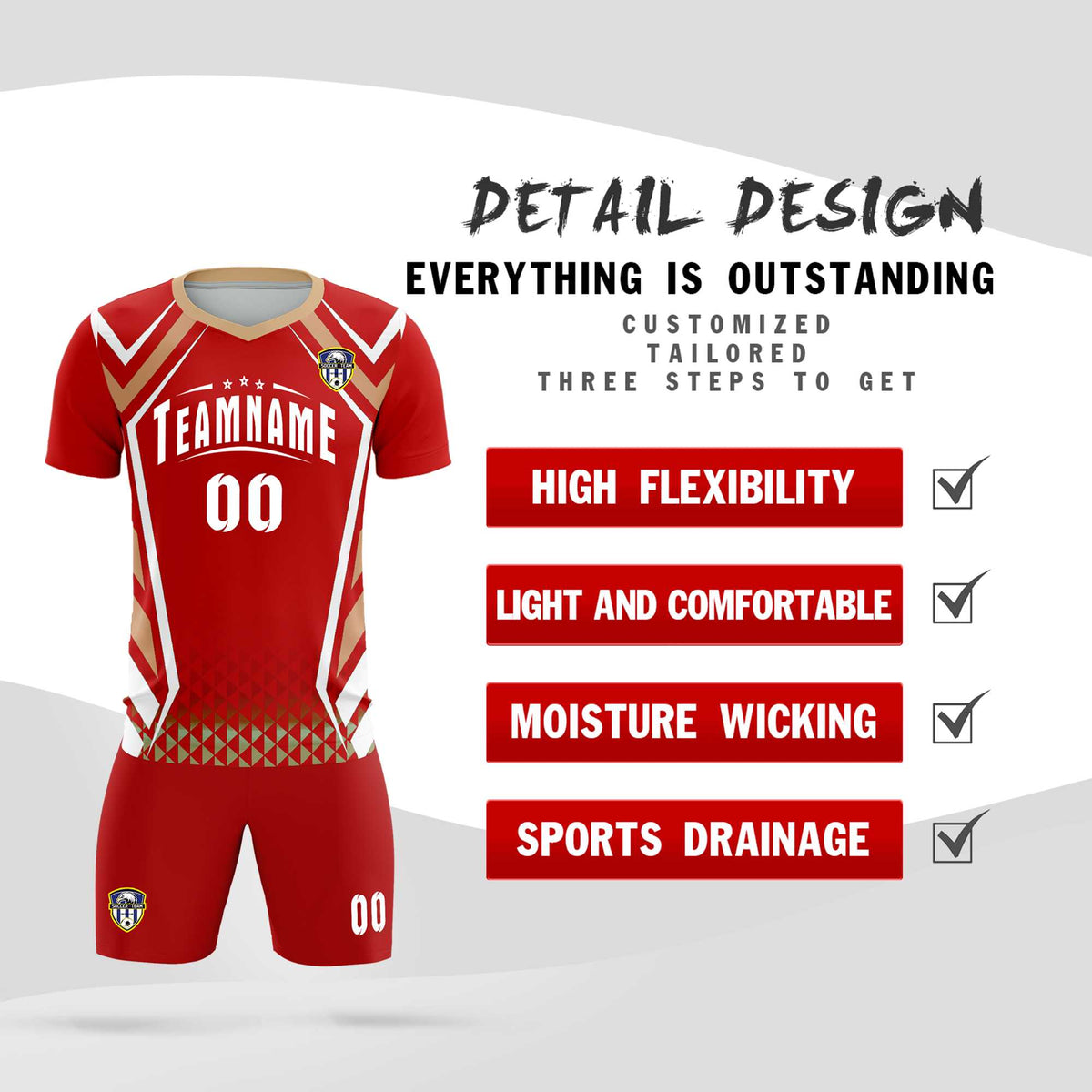 Custom Red Abstract Breathable Football Kit Jersey
