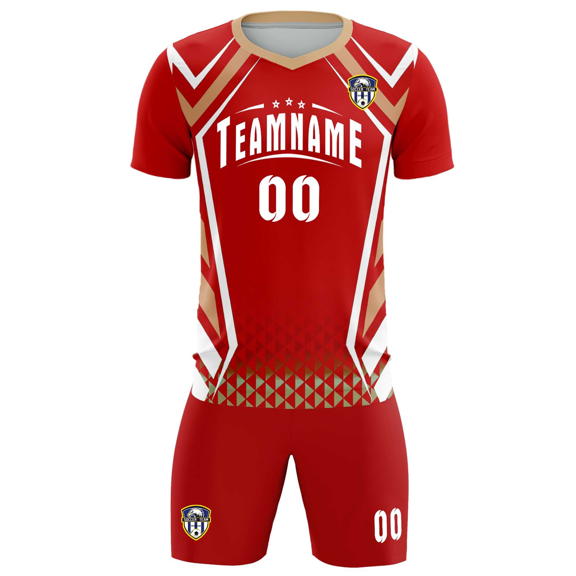 Custom Red Abstract Breathable Football Kit Jersey