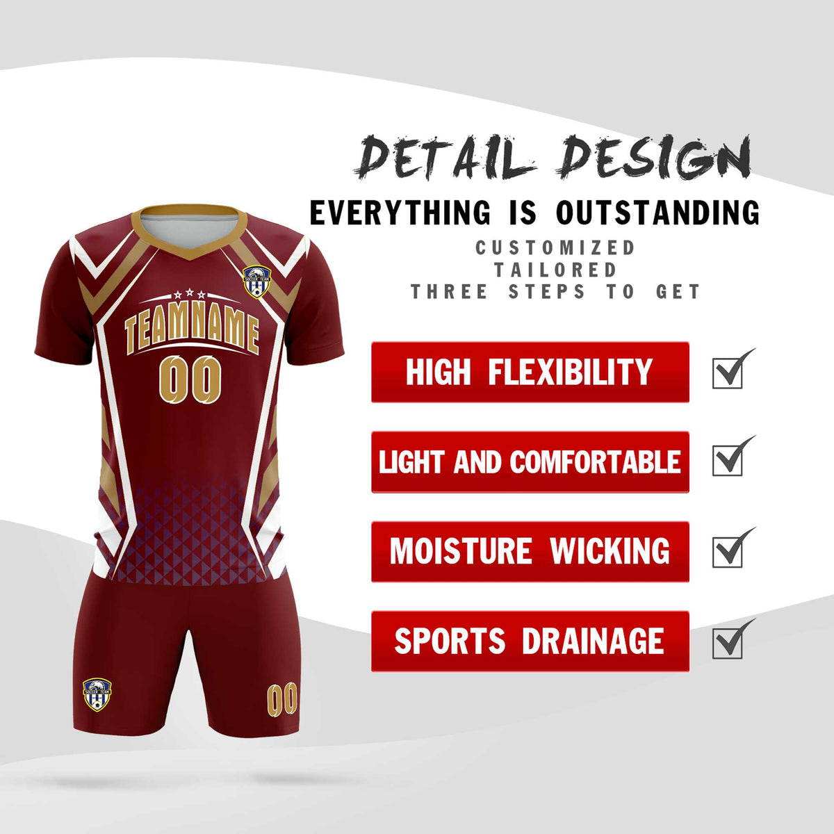 Custom Crimson Abstract Breathable Football Kit Jersey
