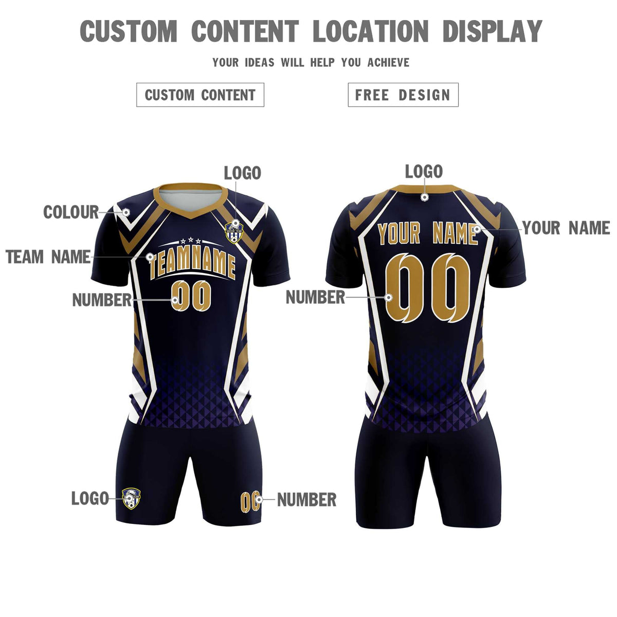 Custom Navy Abstract Breathable Football Kit Jersey