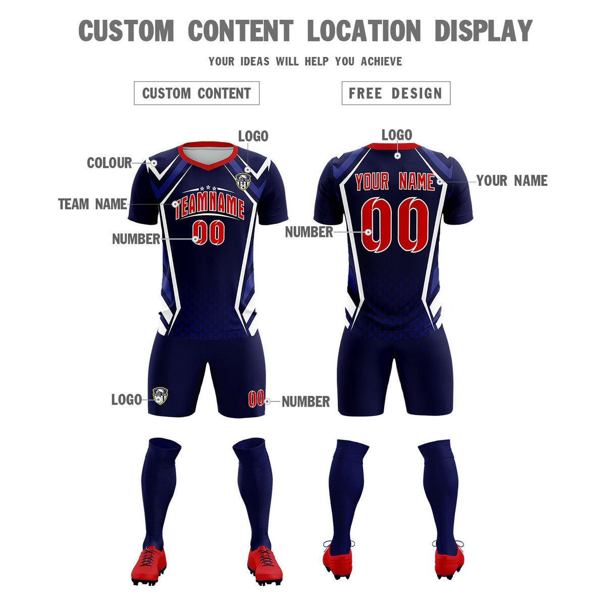 Custom Navy Abstract Breathable Football Kit Jersey
