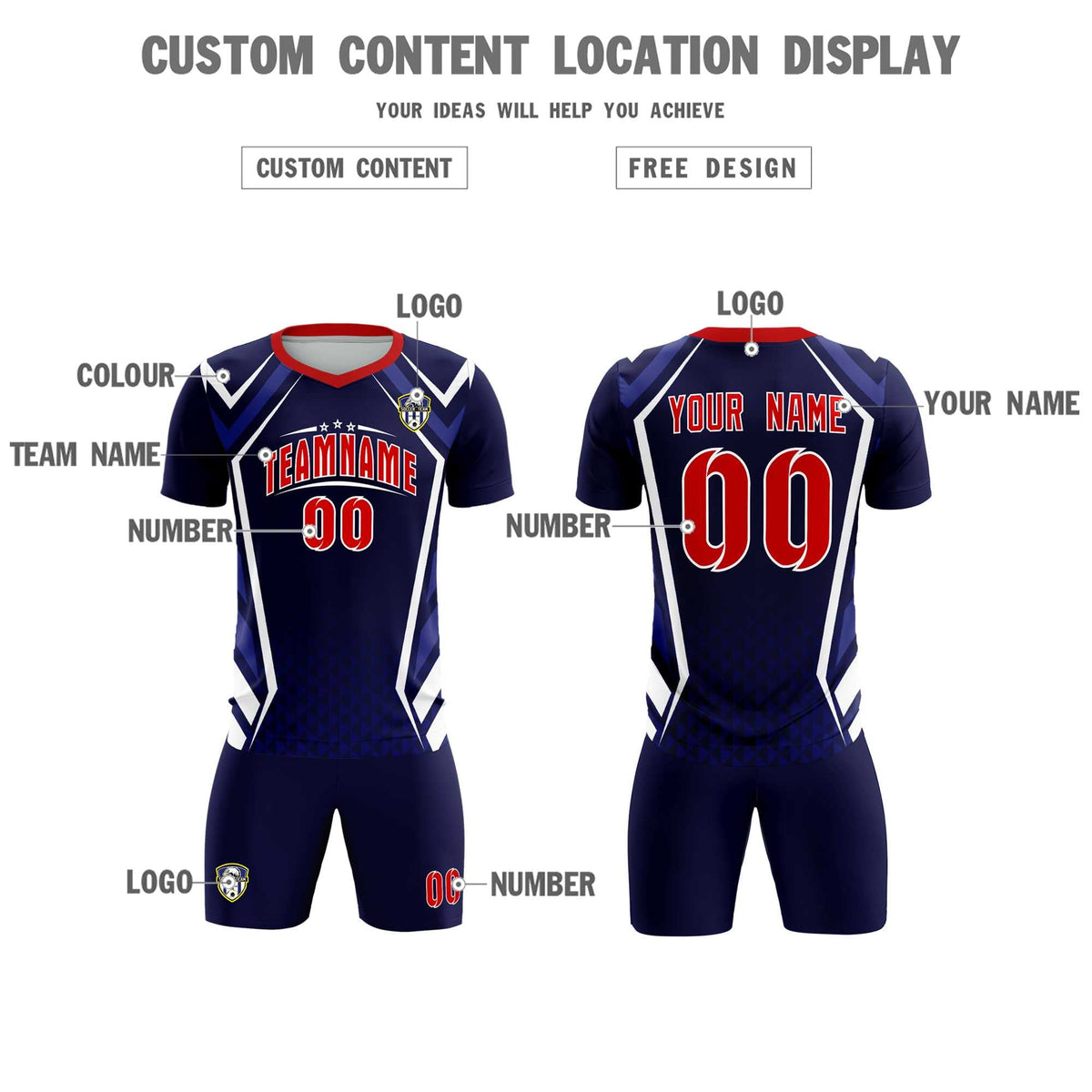 Custom Navy Abstract Breathable Football Kit Jersey