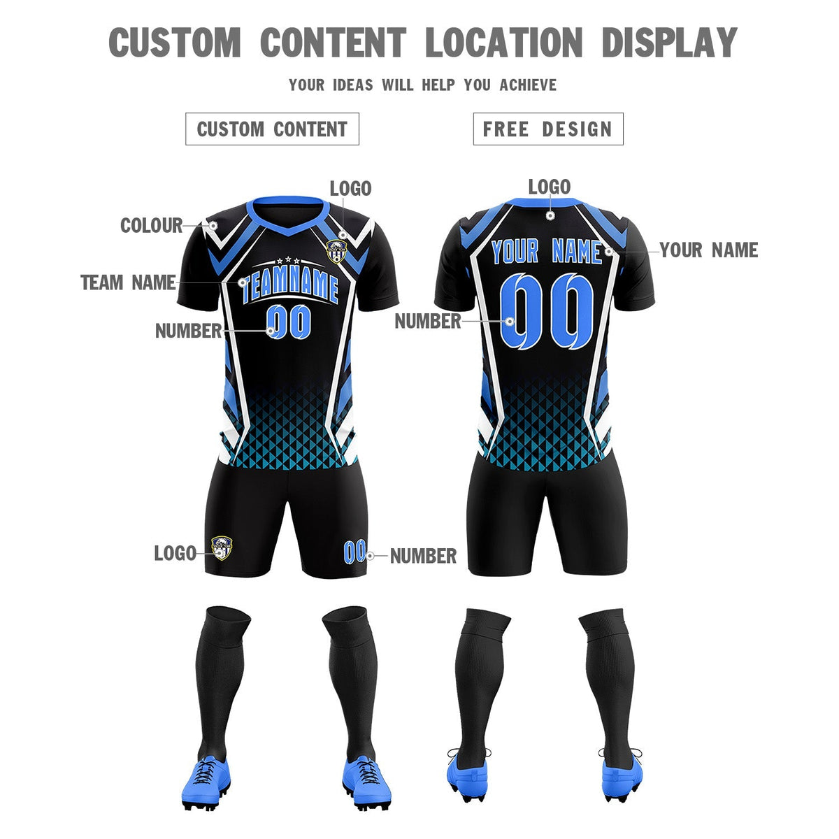 Custom Black Abstract Breathable Football Kit Jersey