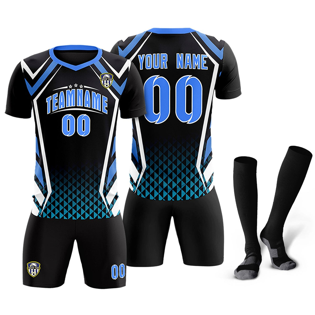 Custom Black Abstract Breathable Football Kit Jersey