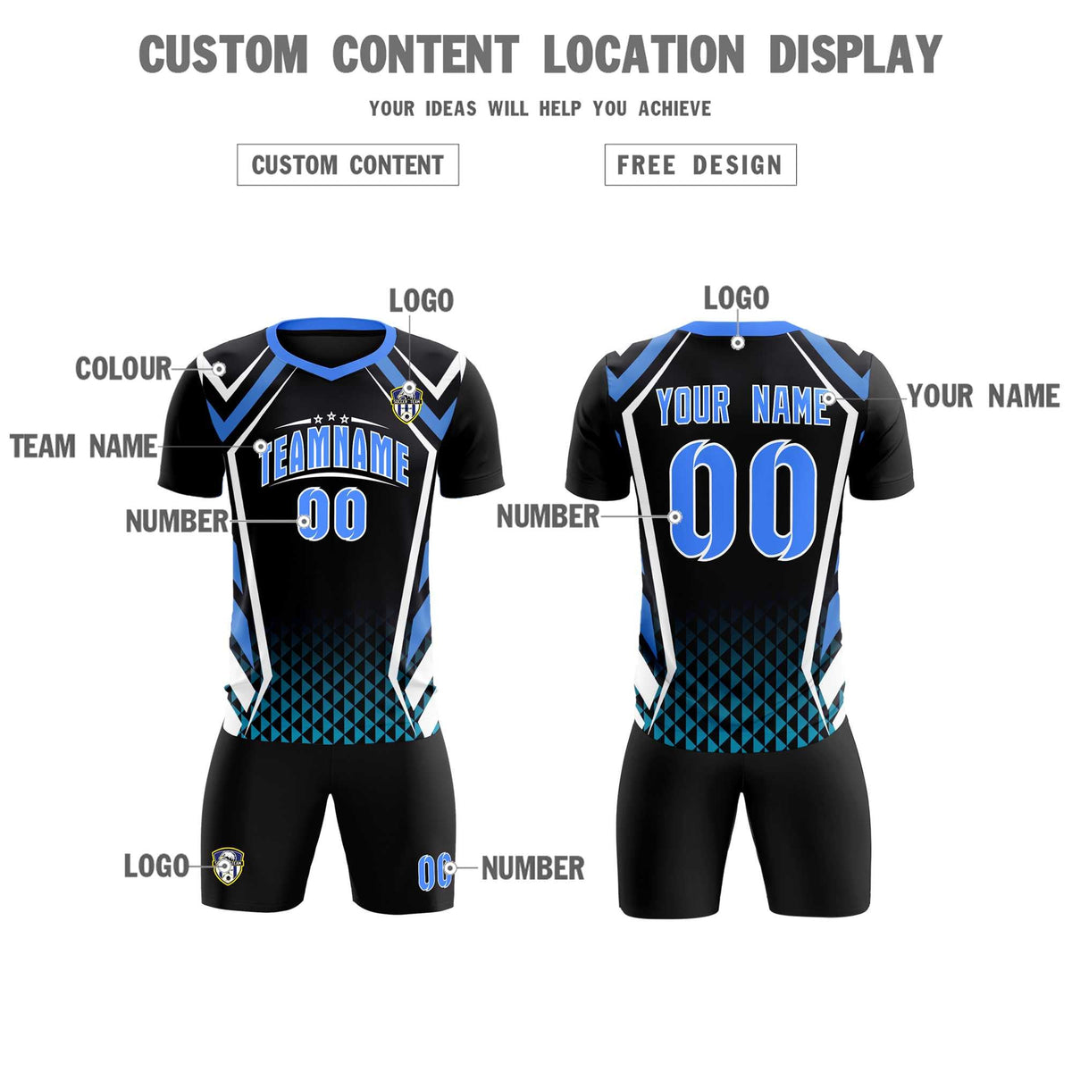 Custom Black Abstract Breathable Football Kit Jersey