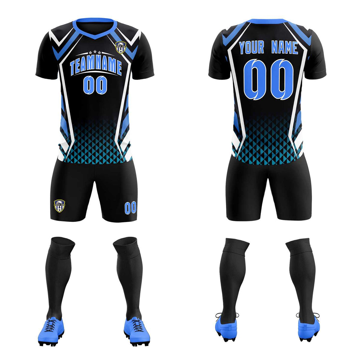Custom Black Abstract Breathable Football Kit Jersey