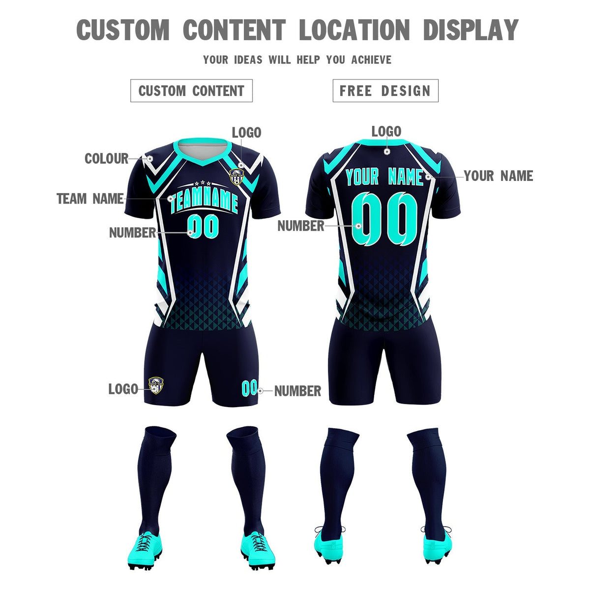 Custom Navy Abstract Breathable Football Kit Jersey