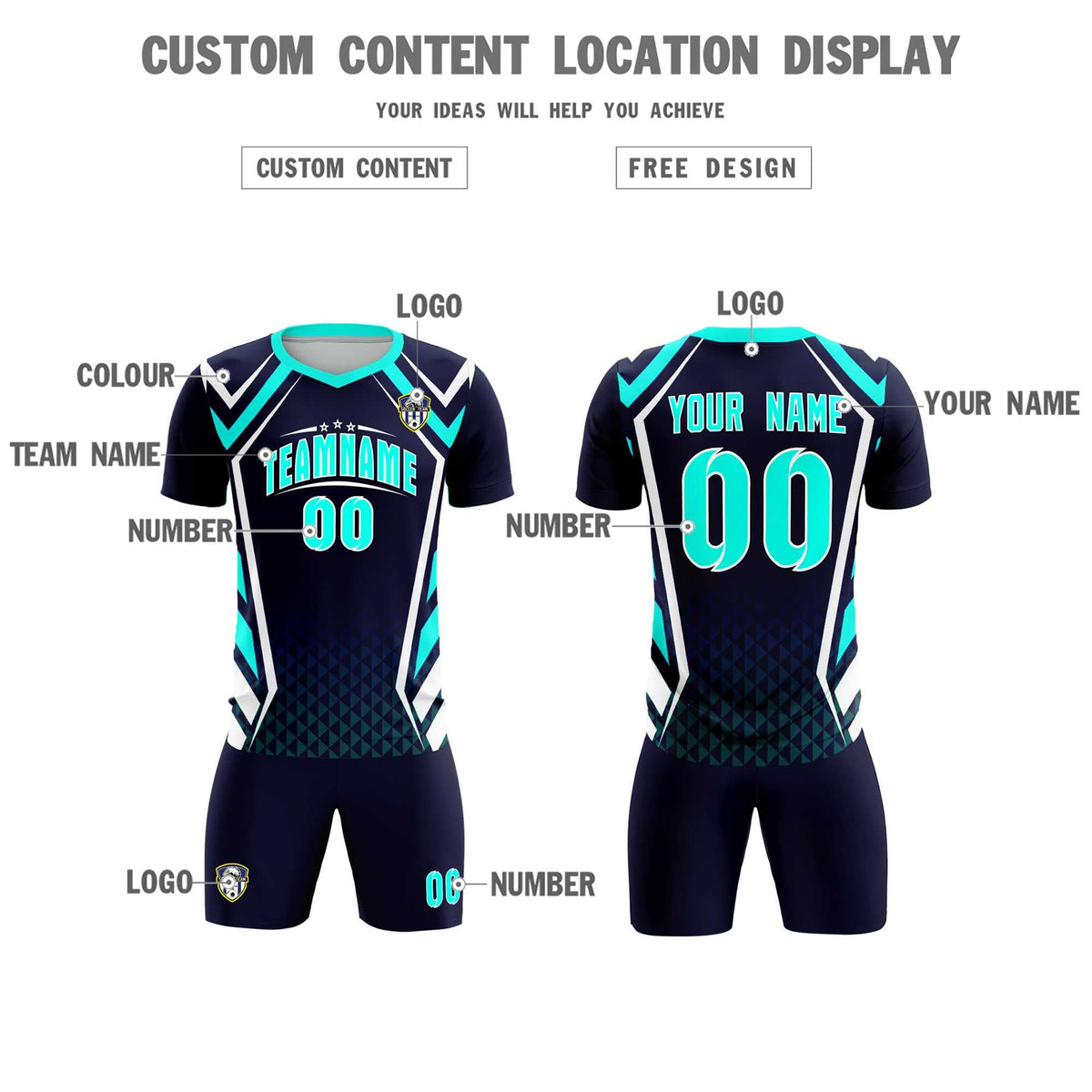 Custom Navy Abstract Breathable Football Kit Jersey