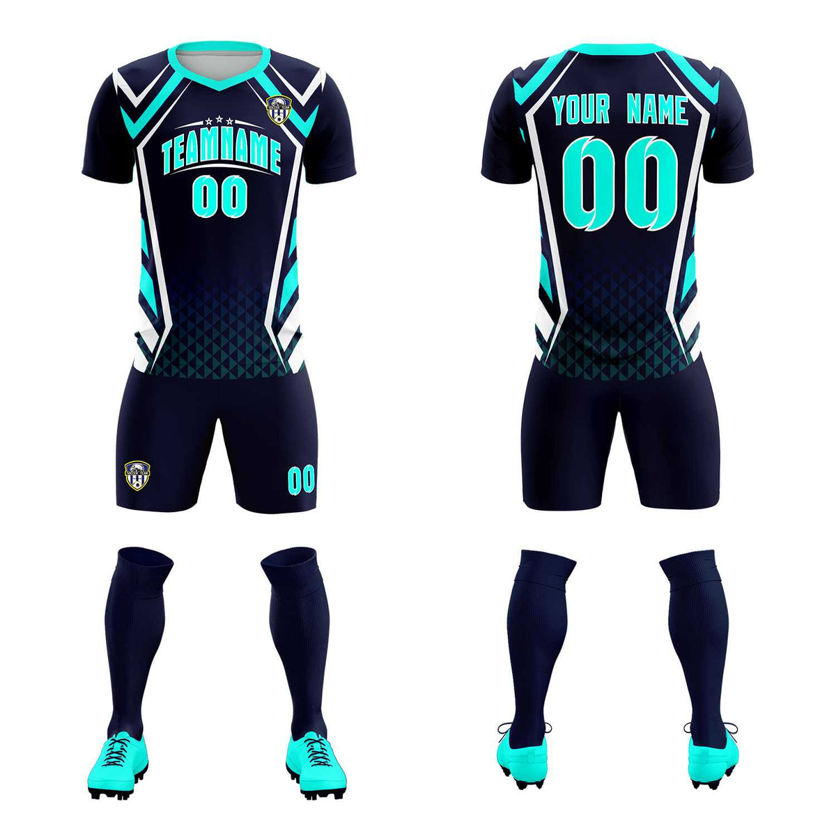 Custom Navy Abstract Breathable Football Kit Jersey