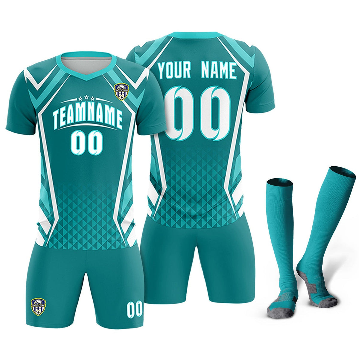 Custom Sky Blue Abstract Breathable Football Kit Jersey