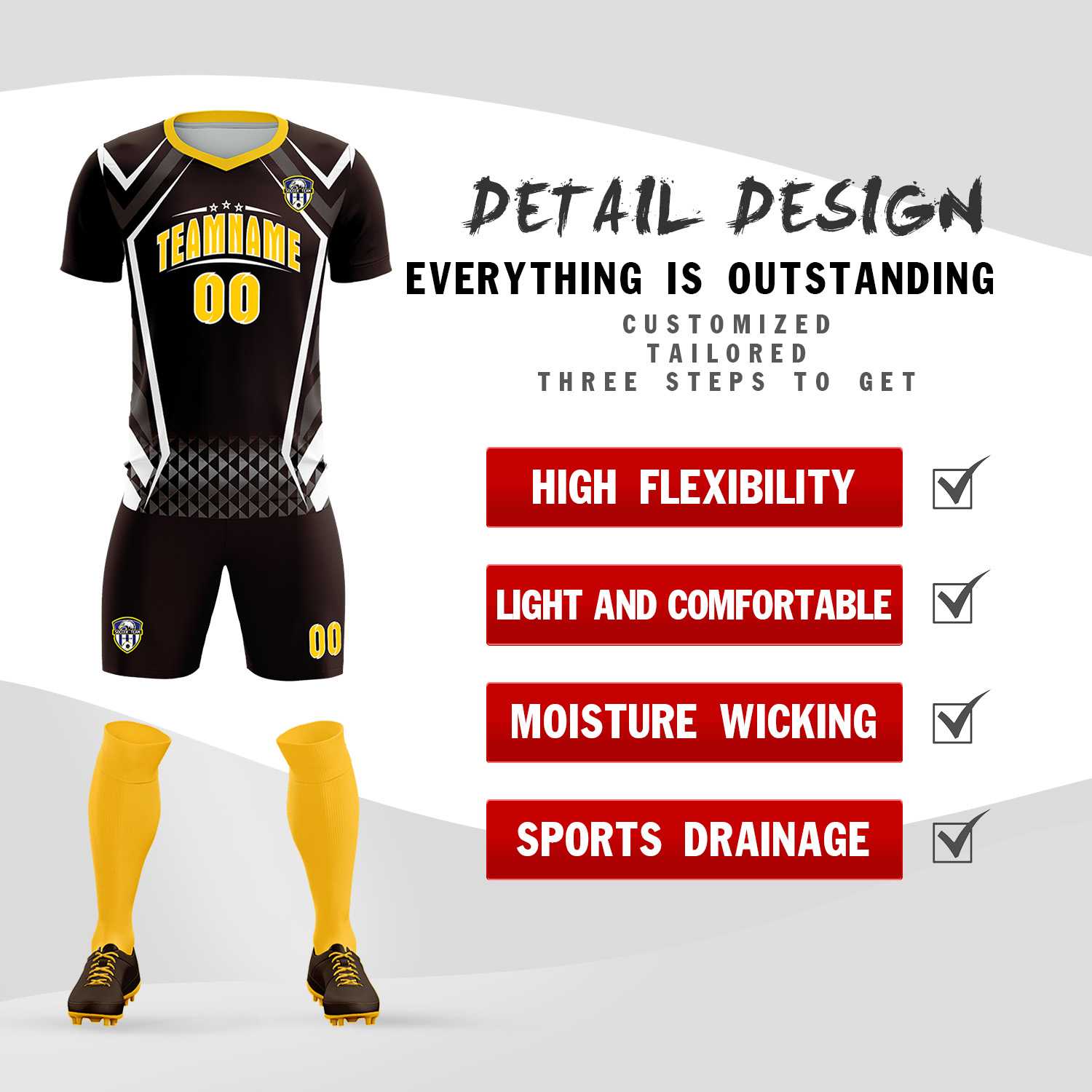 Custom Brown Abstract Breathable Football Kit Jersey