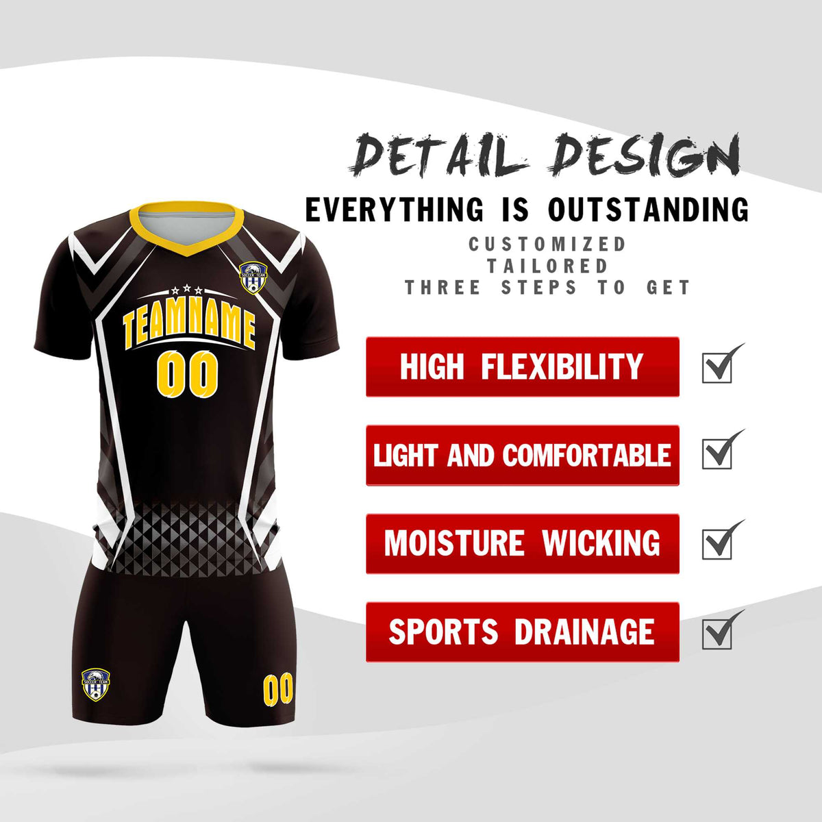 Custom Brown Abstract Breathable Football Kit Jersey