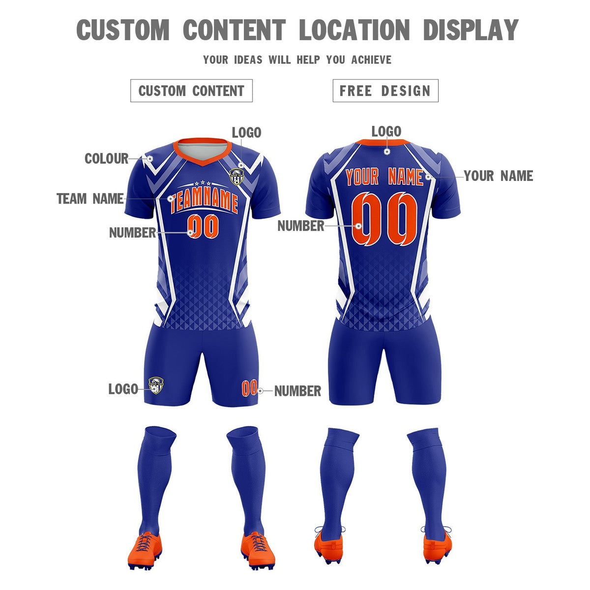 Custom Royal Abstract Breathable Football Kit Jersey