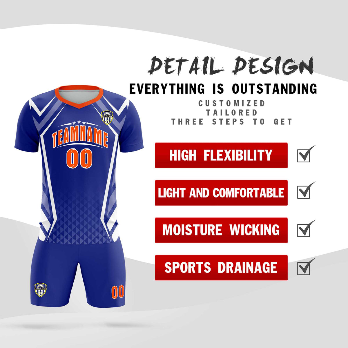 Custom Royal Abstract Breathable Football Kit Jersey
