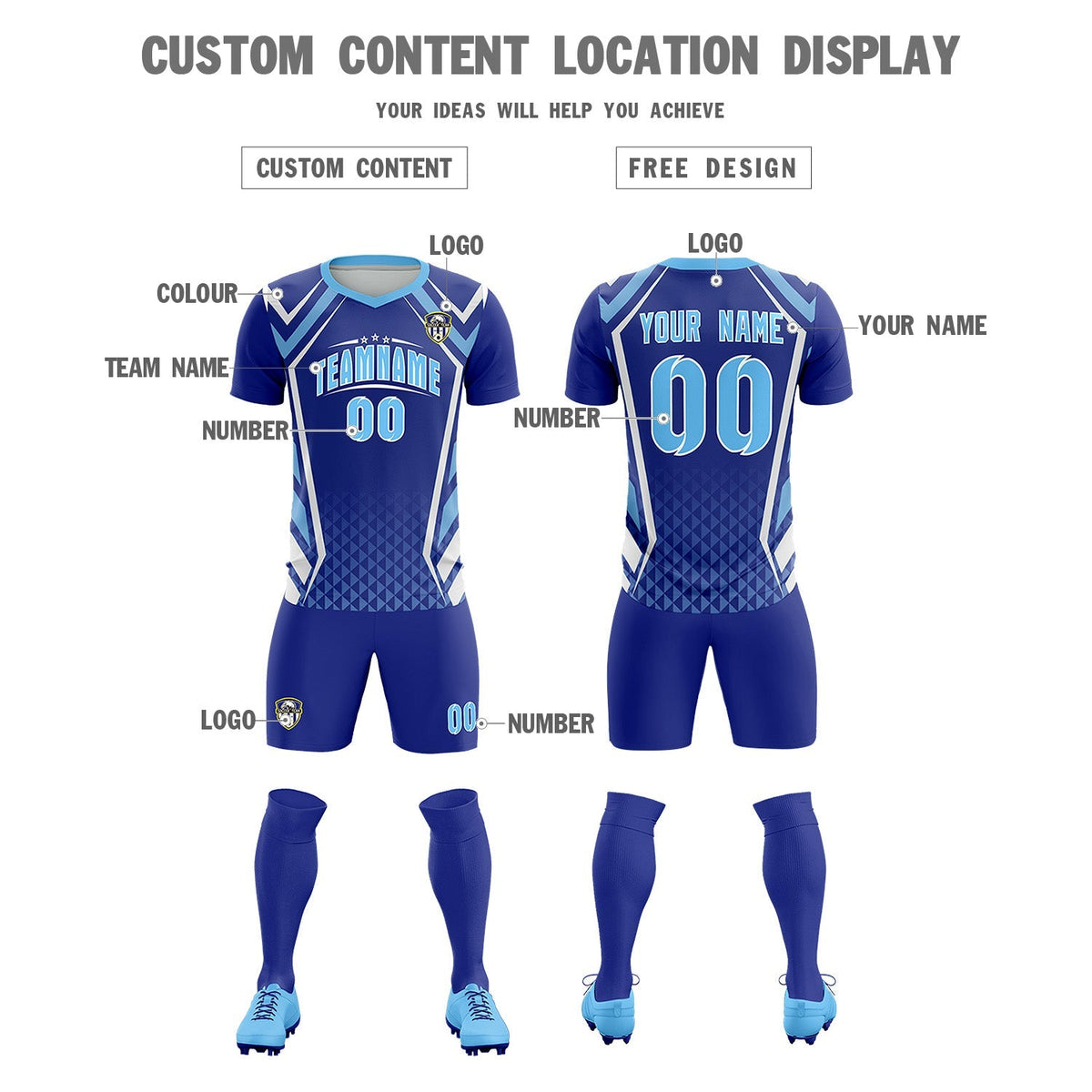 Custom Royal Abstract Breathable Football Kit Jersey