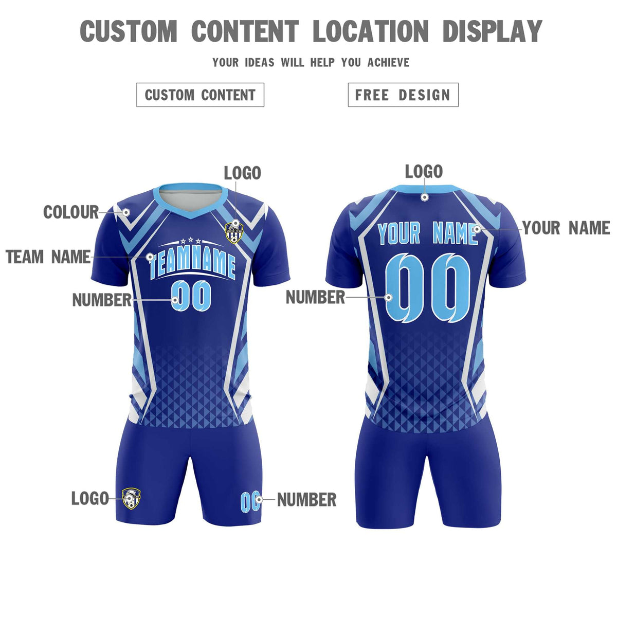 Custom Royal Abstract Breathable Football Kit Jersey