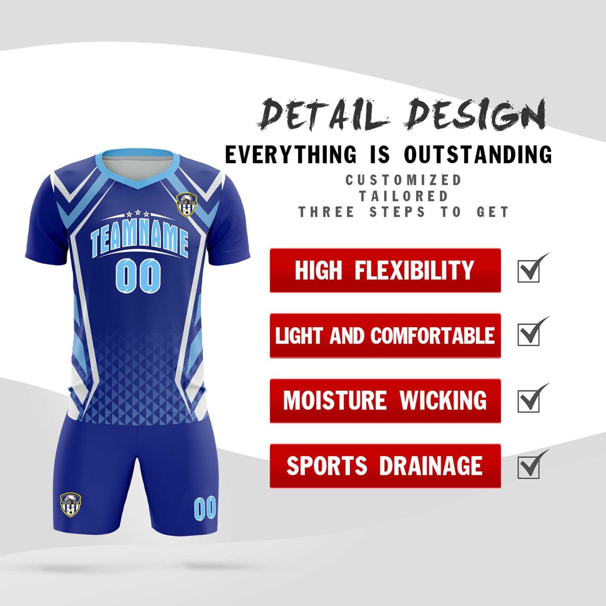 Custom Royal Abstract Breathable Football Kit Jersey