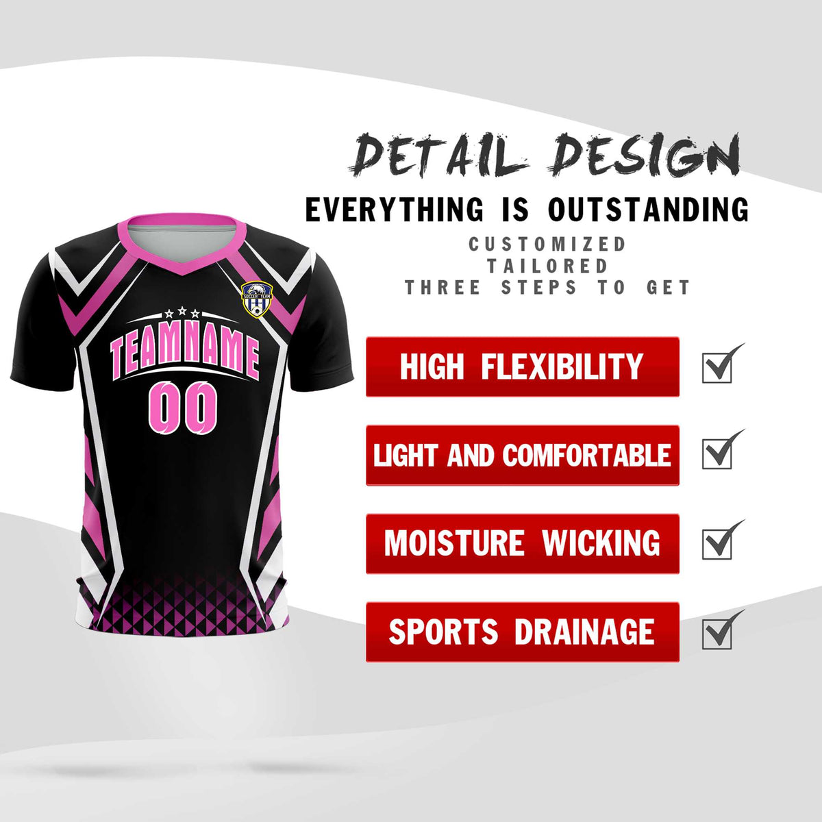 Custom Black Abstract Breathable Football Kit Jersey