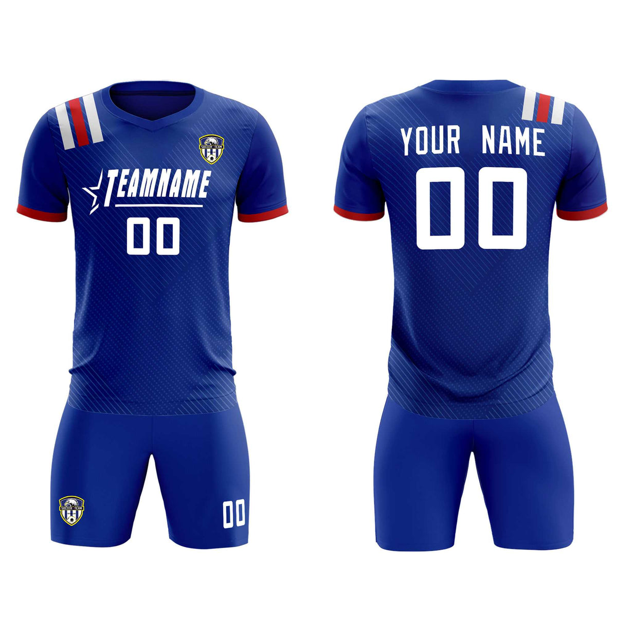Custom Royal Striped Sportswear Football Kit Jersey For Adults