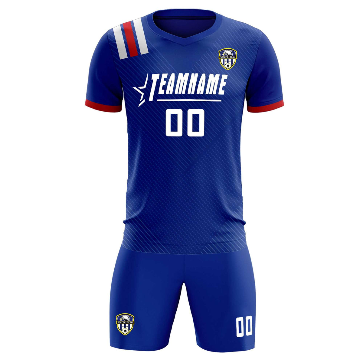 Custom Royal Striped Sportswear Football Kit Jersey For Adults