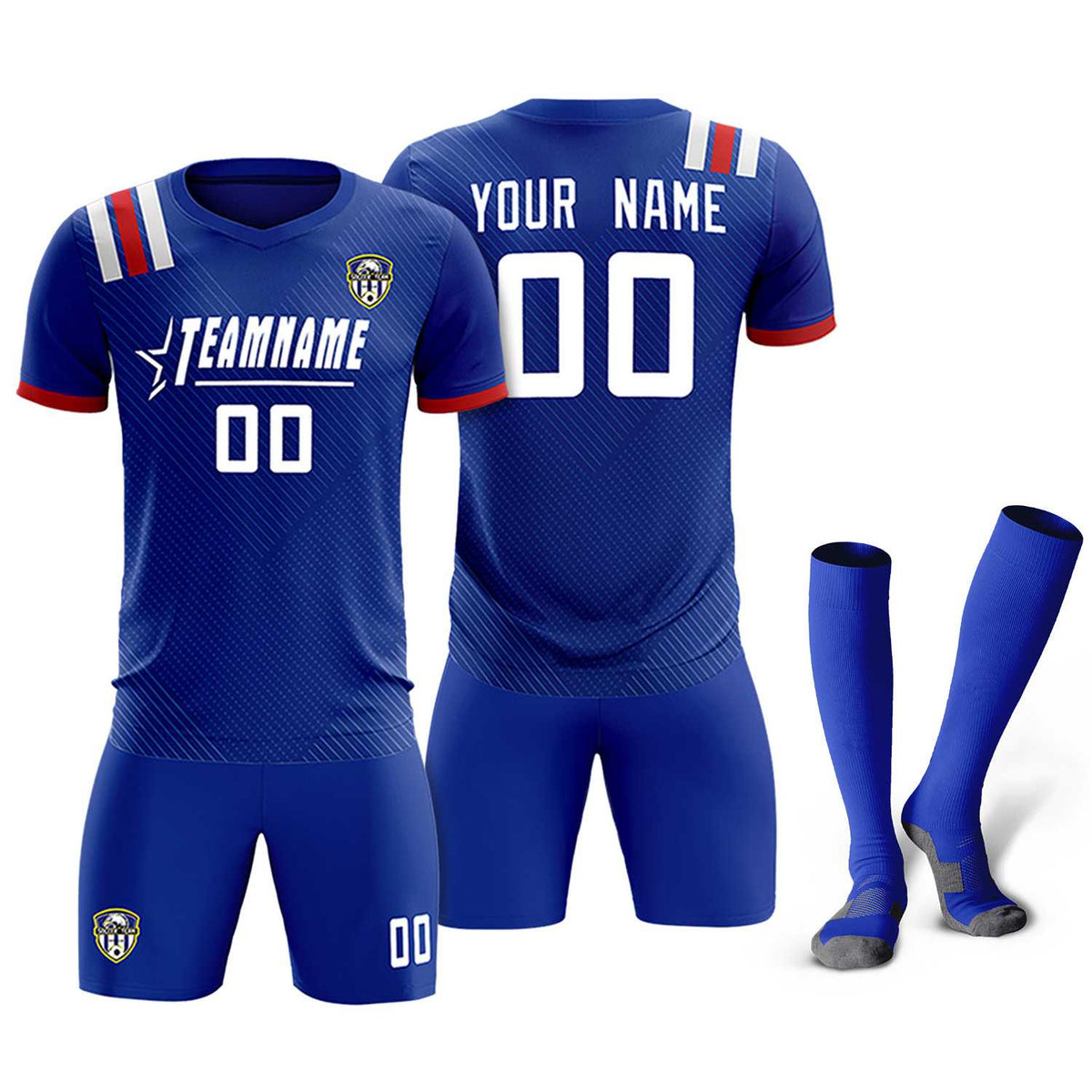 Custom Royal Striped Sportswear Football Kit Jersey For Adults