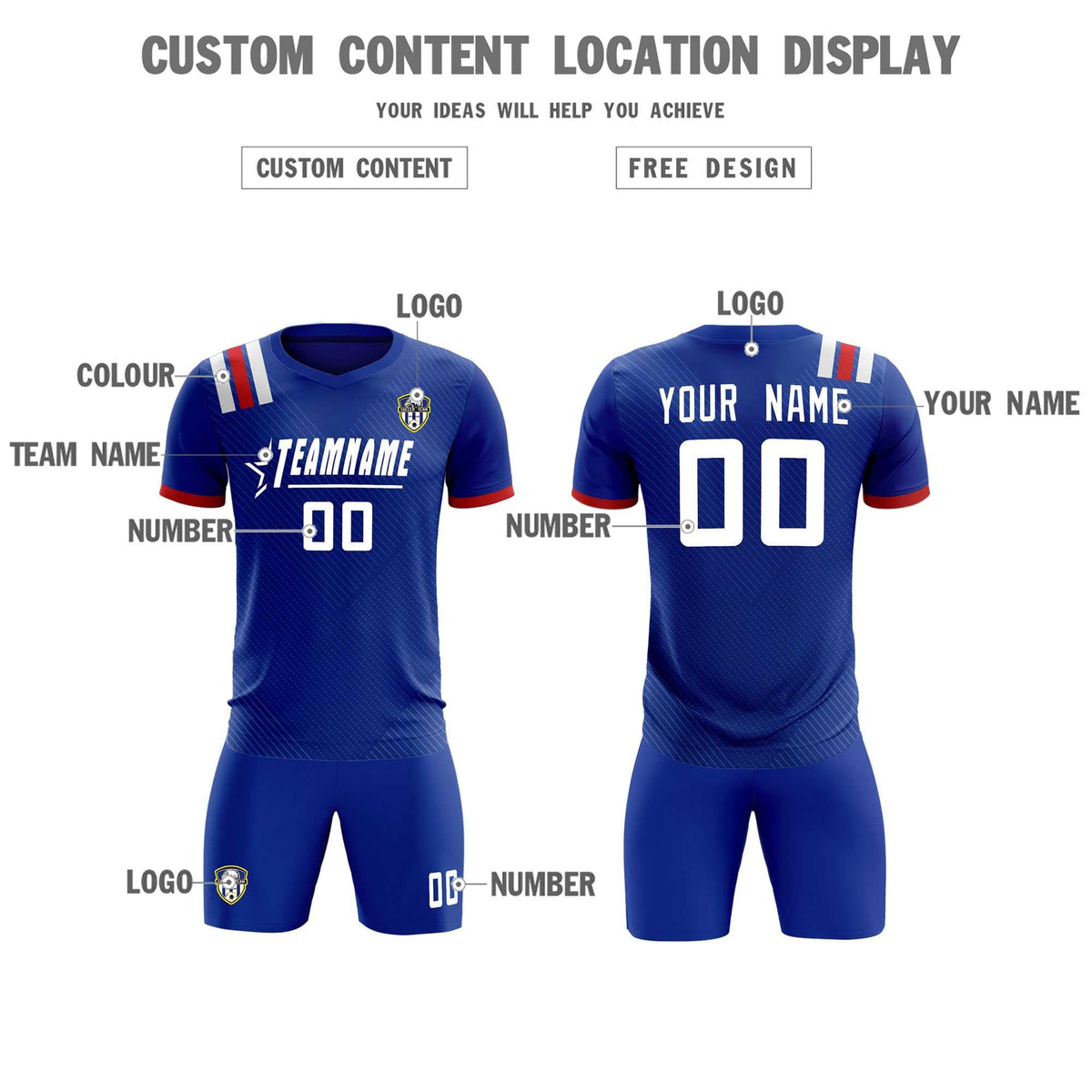 Custom Royal Striped Sportswear Football Kit Jersey For Adults