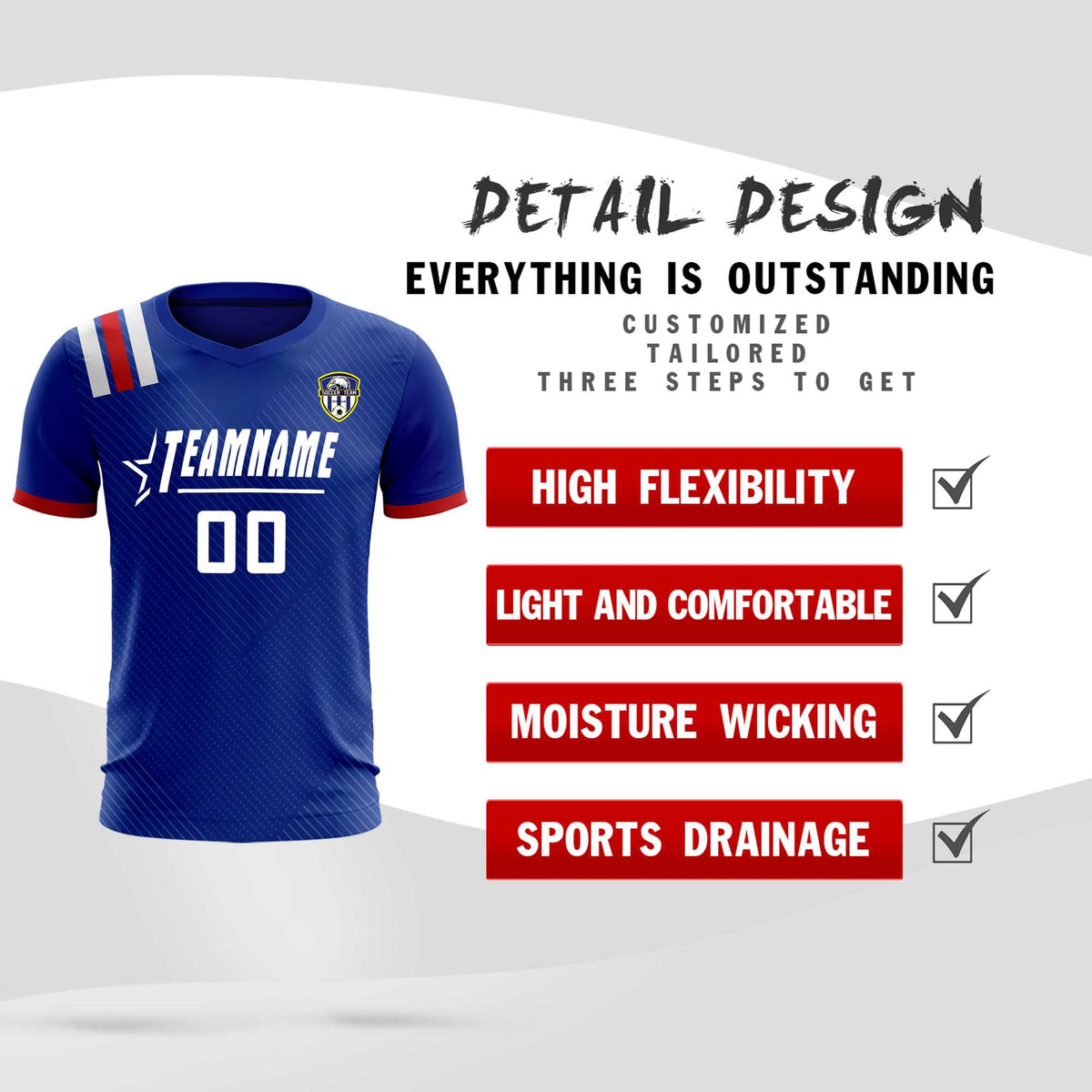 Custom Royal Striped Sportswear Football Kit Jersey For Adults