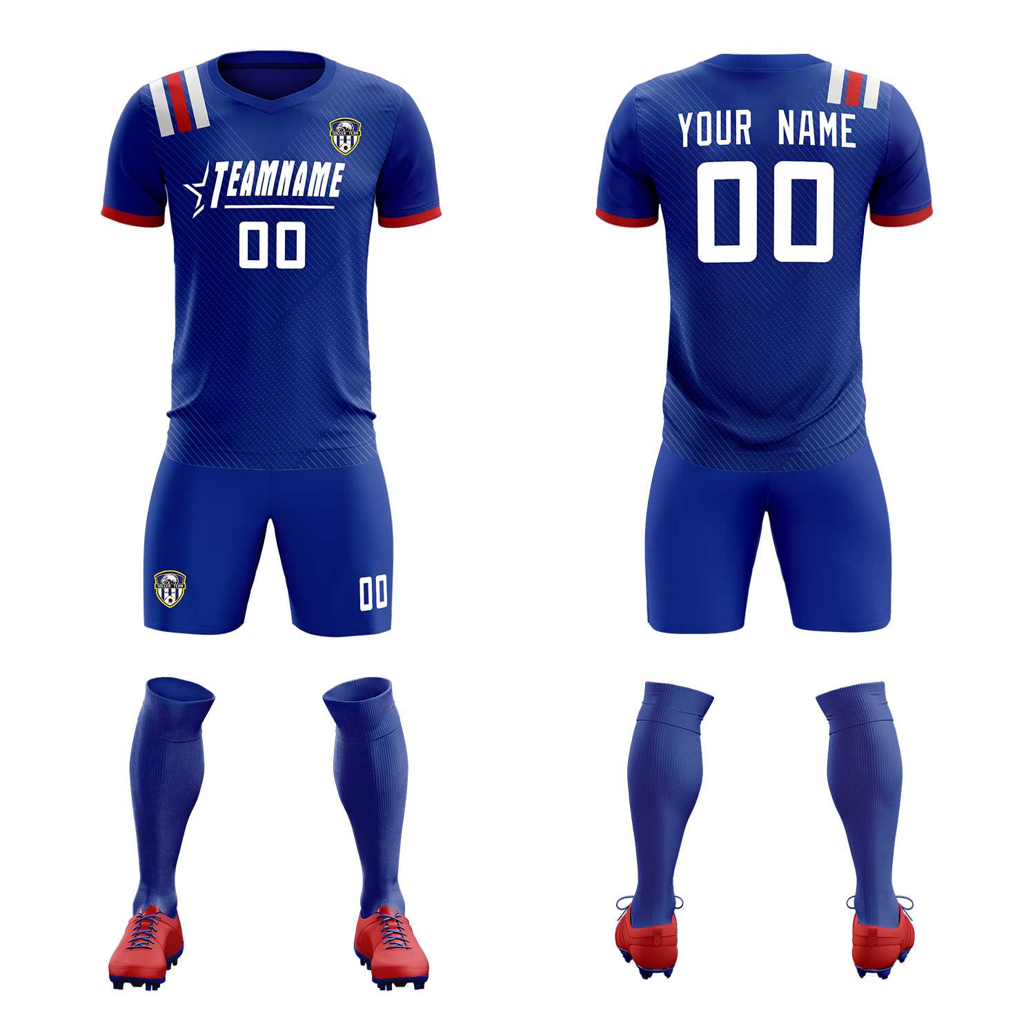Custom Royal Striped Sportswear Football Kit Jersey For Adults
