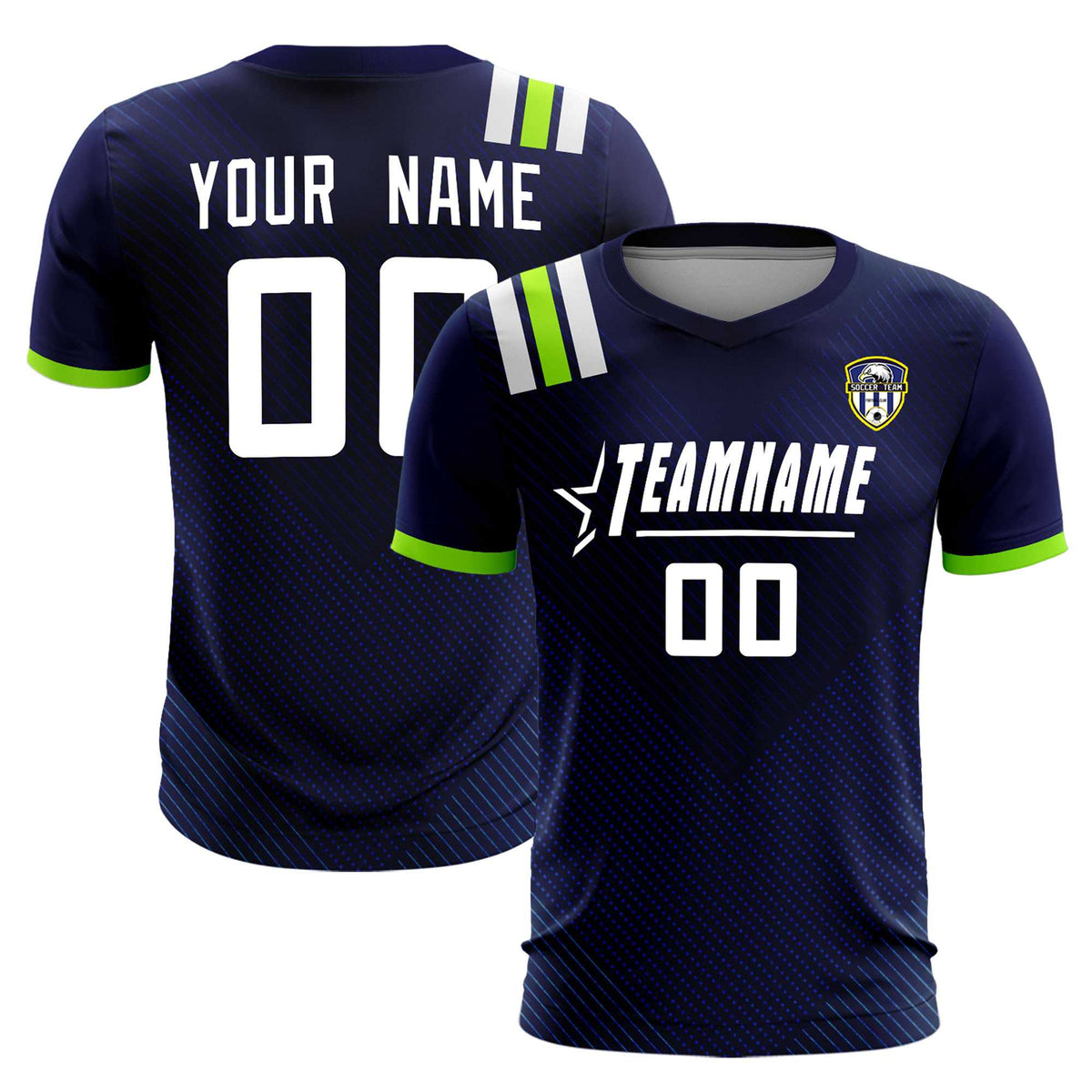 Custom Navy Striped Sportswear Football Kit Jersey For Adults