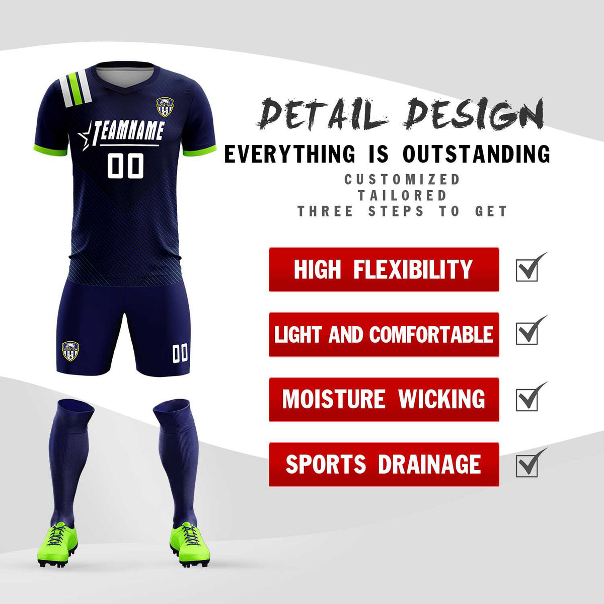 Custom Navy Striped Sportswear Football Kit Jersey For Adults
